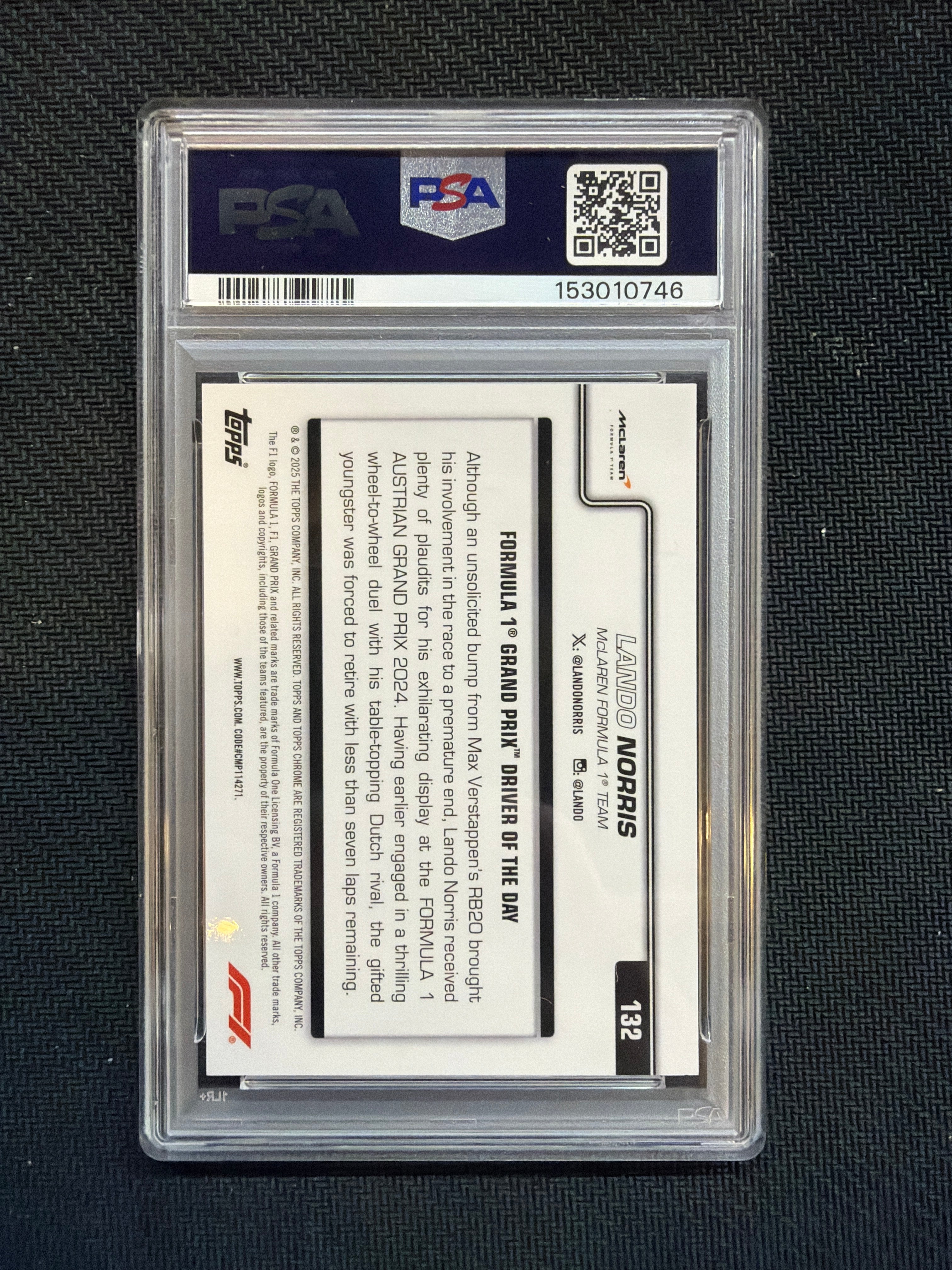 2025 Topps Chrome F1 Sapphire Lando Norris Gold /50 PSA 9 Mclaren