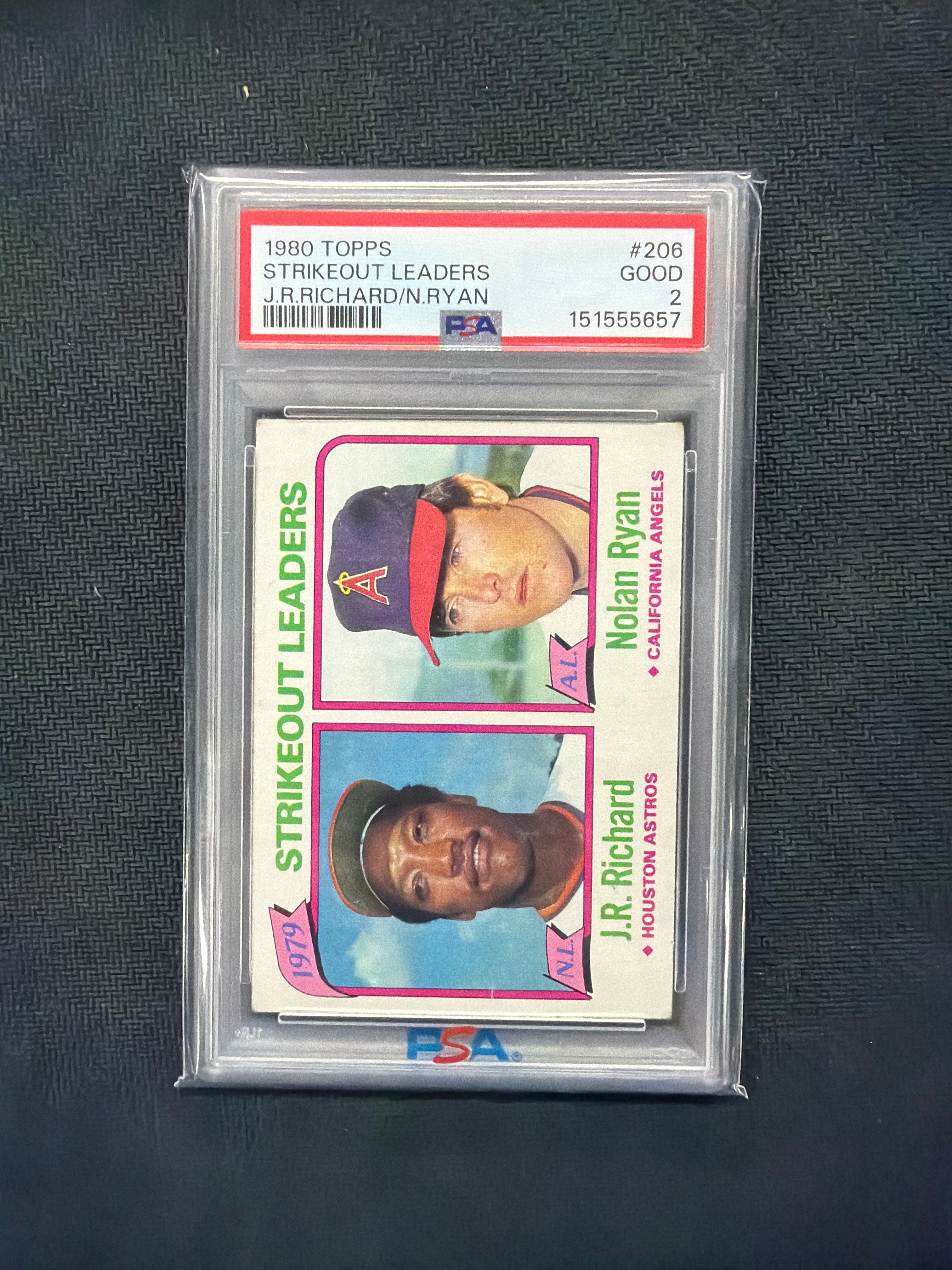 1980 Topps Strikeout Leaders JR Richard Nolan Ryan PSA 2