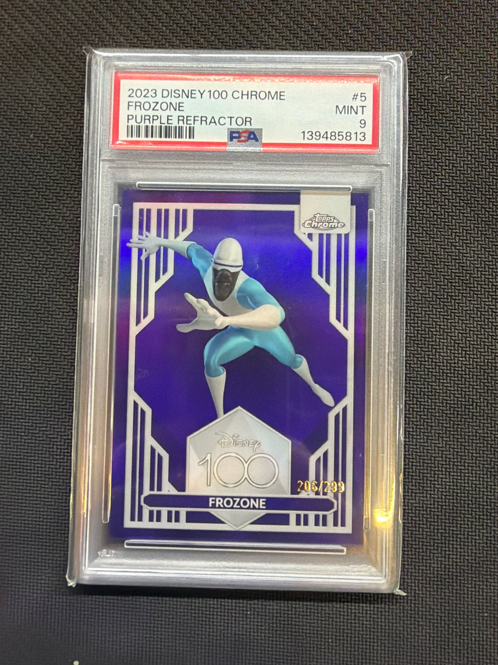 2023 Topps Chrome Disney 100 Frozone Purple /299 PSA 9