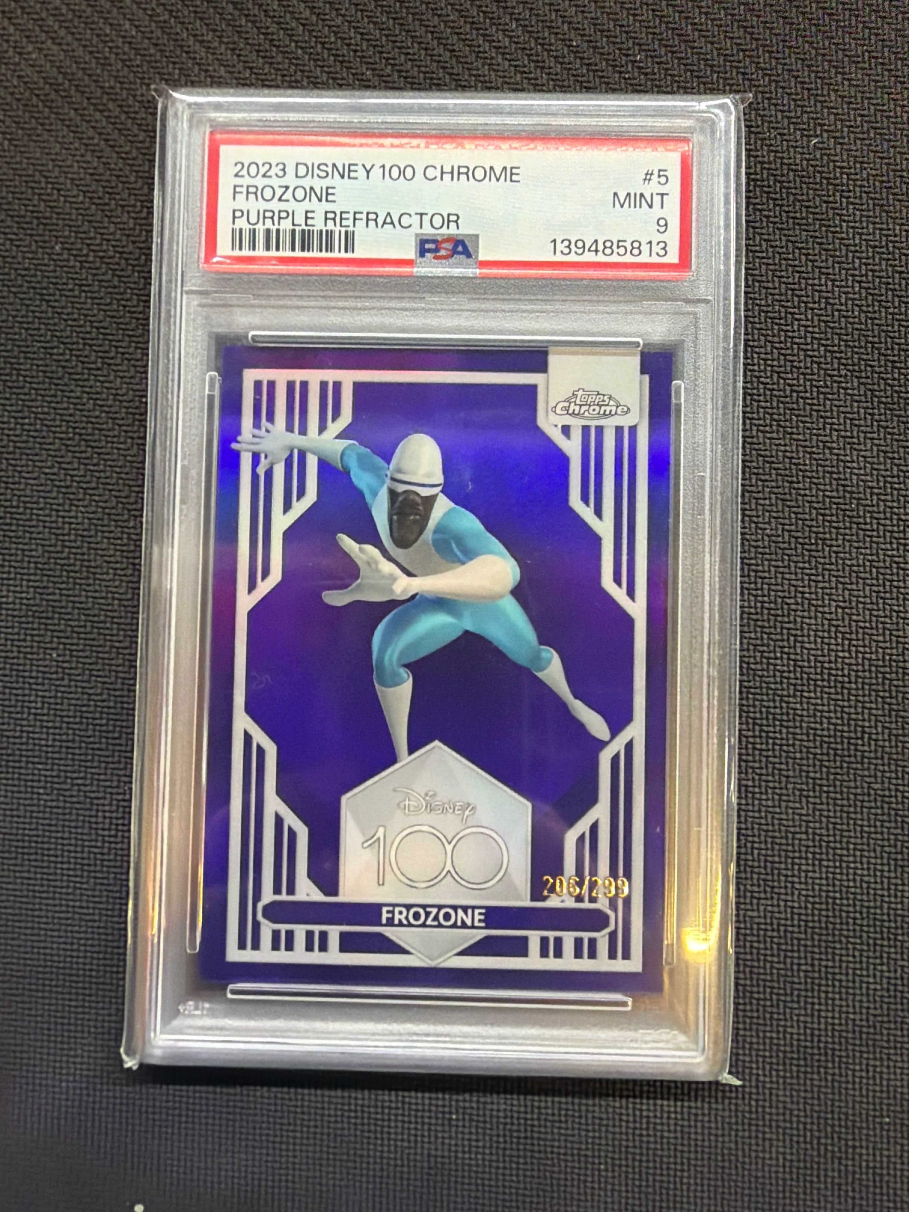 2023 Topps Chrome Disney 100 Frozone Purple /299 PSA 9