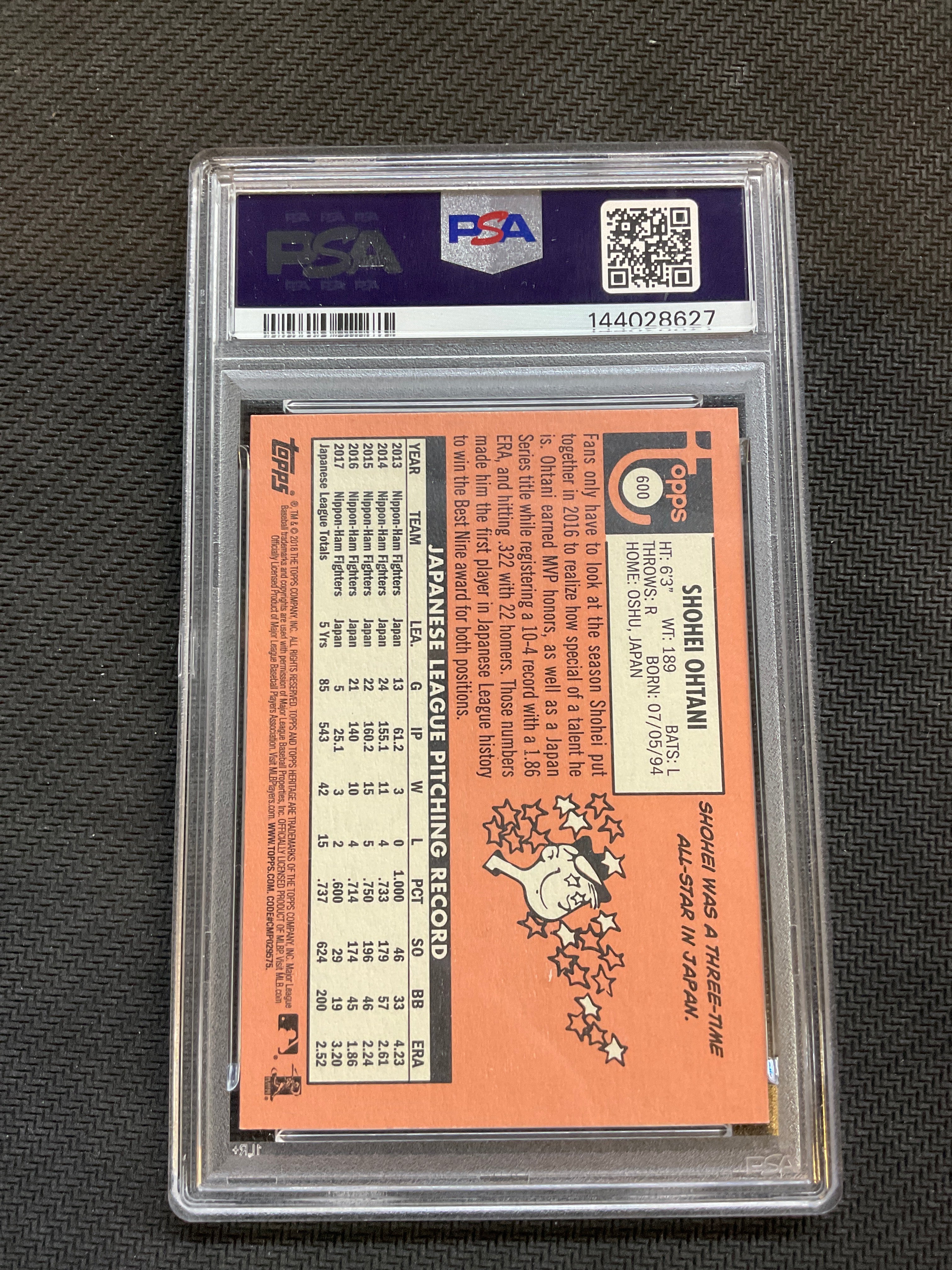2018 Topps Heritage Shohei Ohtani Rookie PSA 10 Angels