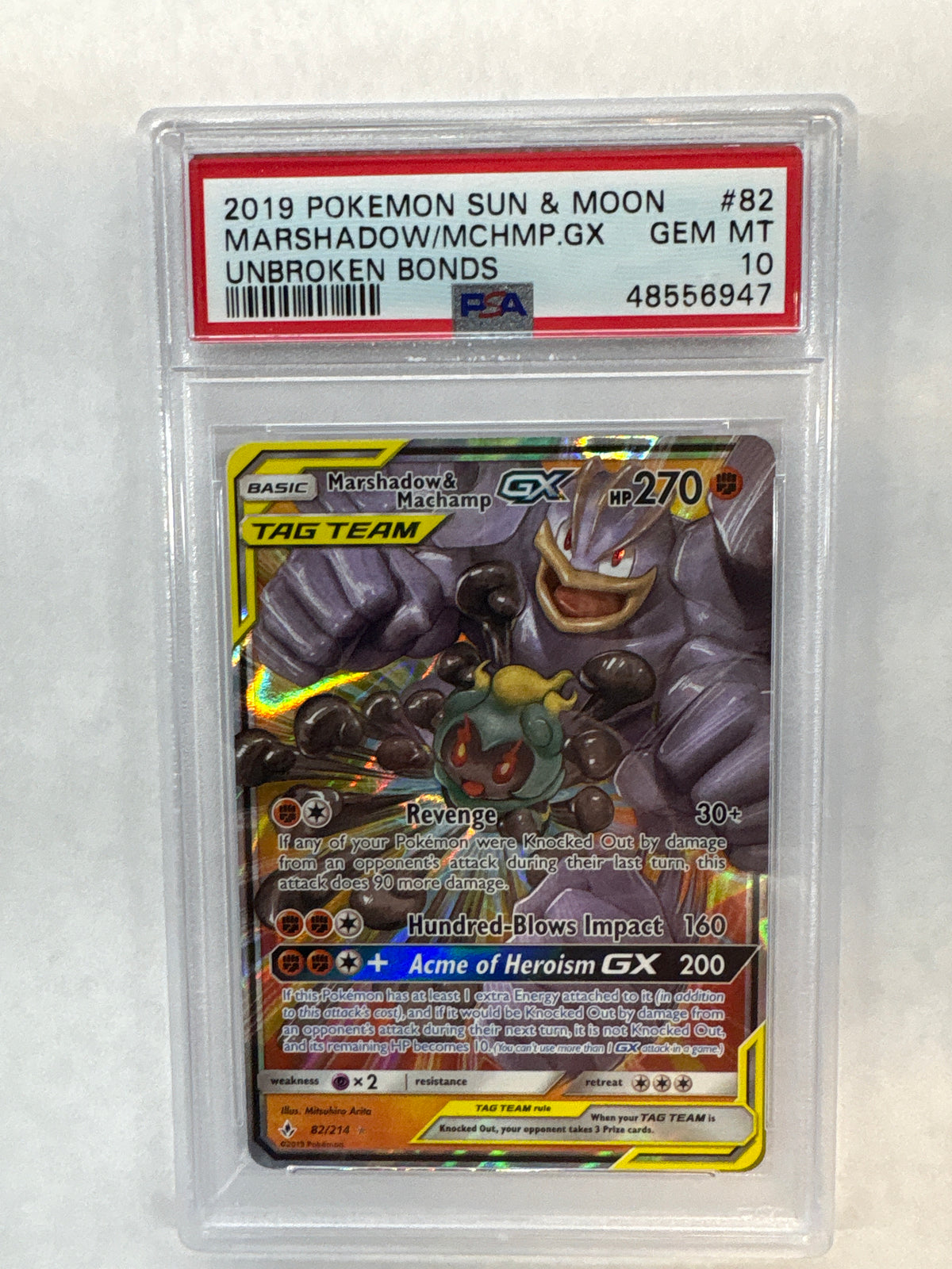 2019 Pokemon Unbroken Bonds Marshadow & Machamp GX 82 PSA 10