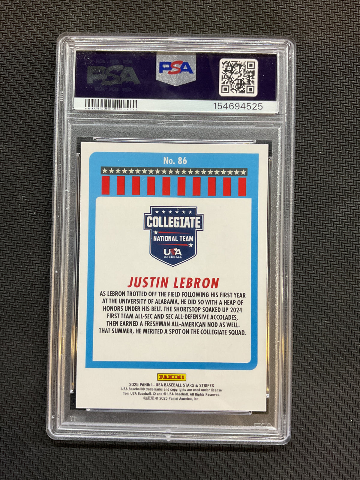 2025 Panini Stars & Stripes Justin LeBron Rookie PSA 9 525