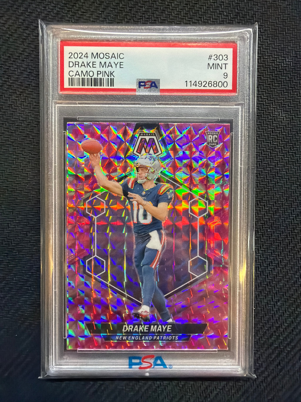2024 Mosaic Drake Maye Rookie Camo Pink #303 Rookie PSA 9