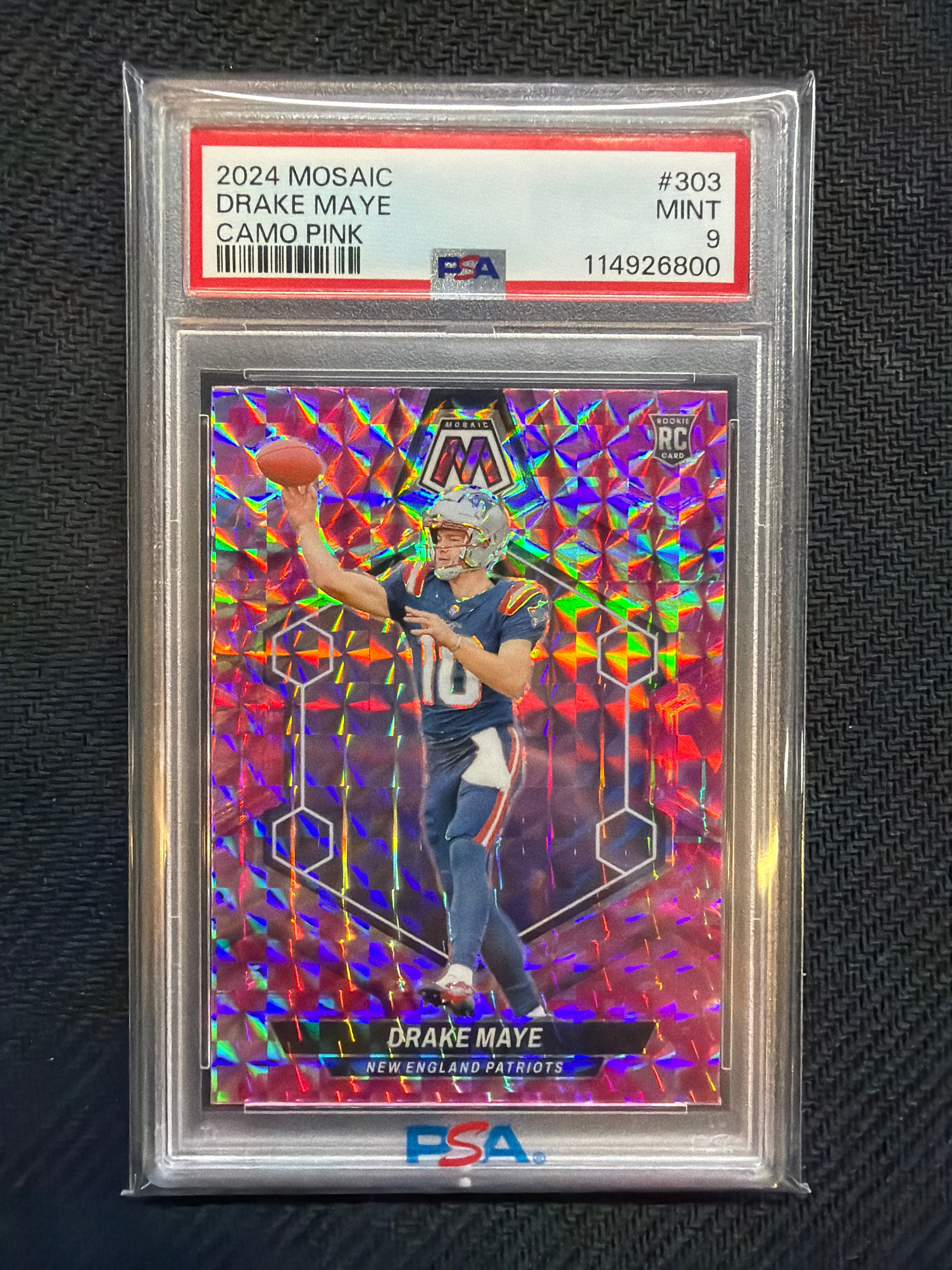 2024 Mosaic Drake Maye Rookie Camo Pink #303 Rookie PSA 9