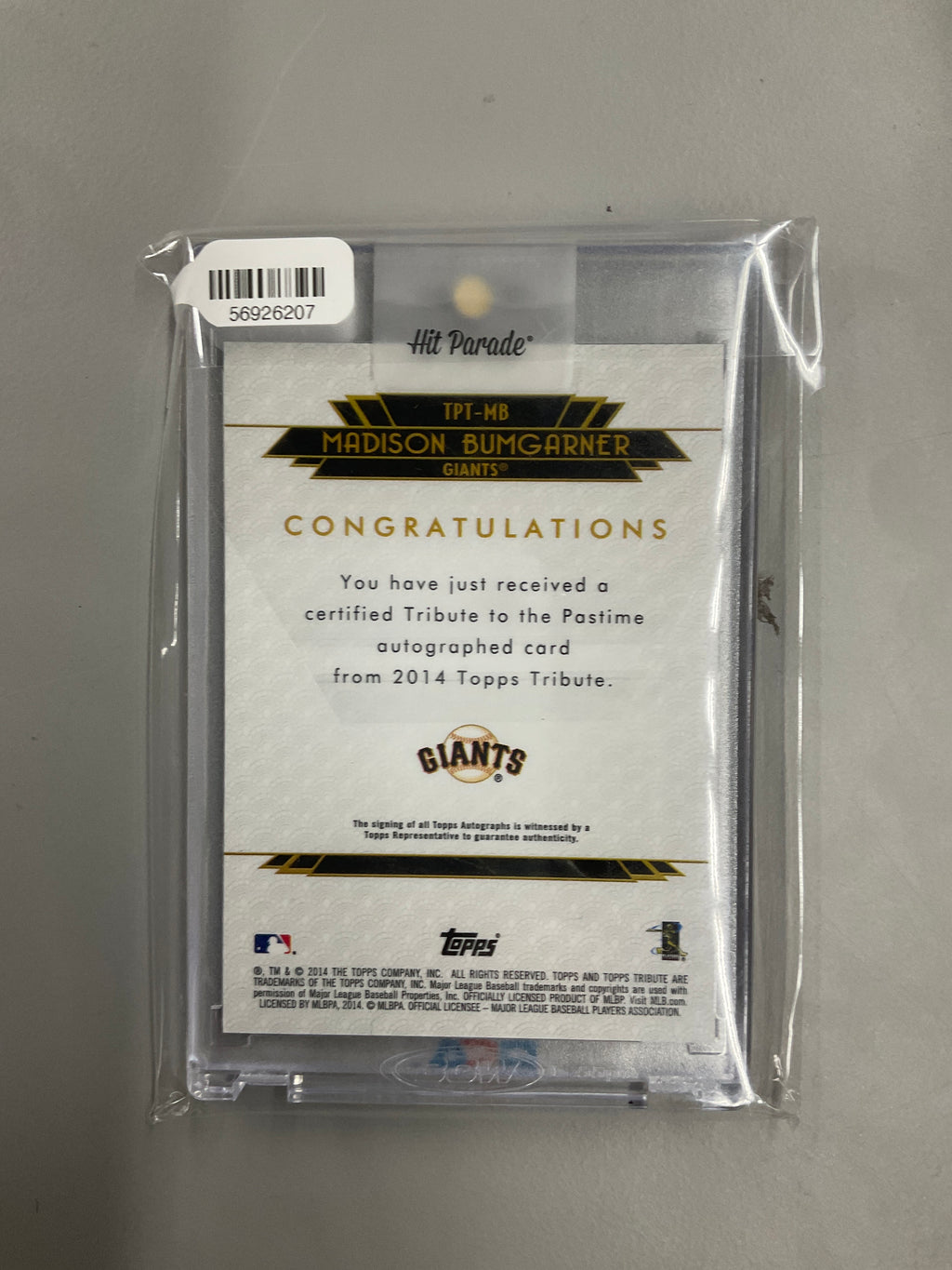2014 Topps Tribute Madison Bumgarner Auto /40 Giants
