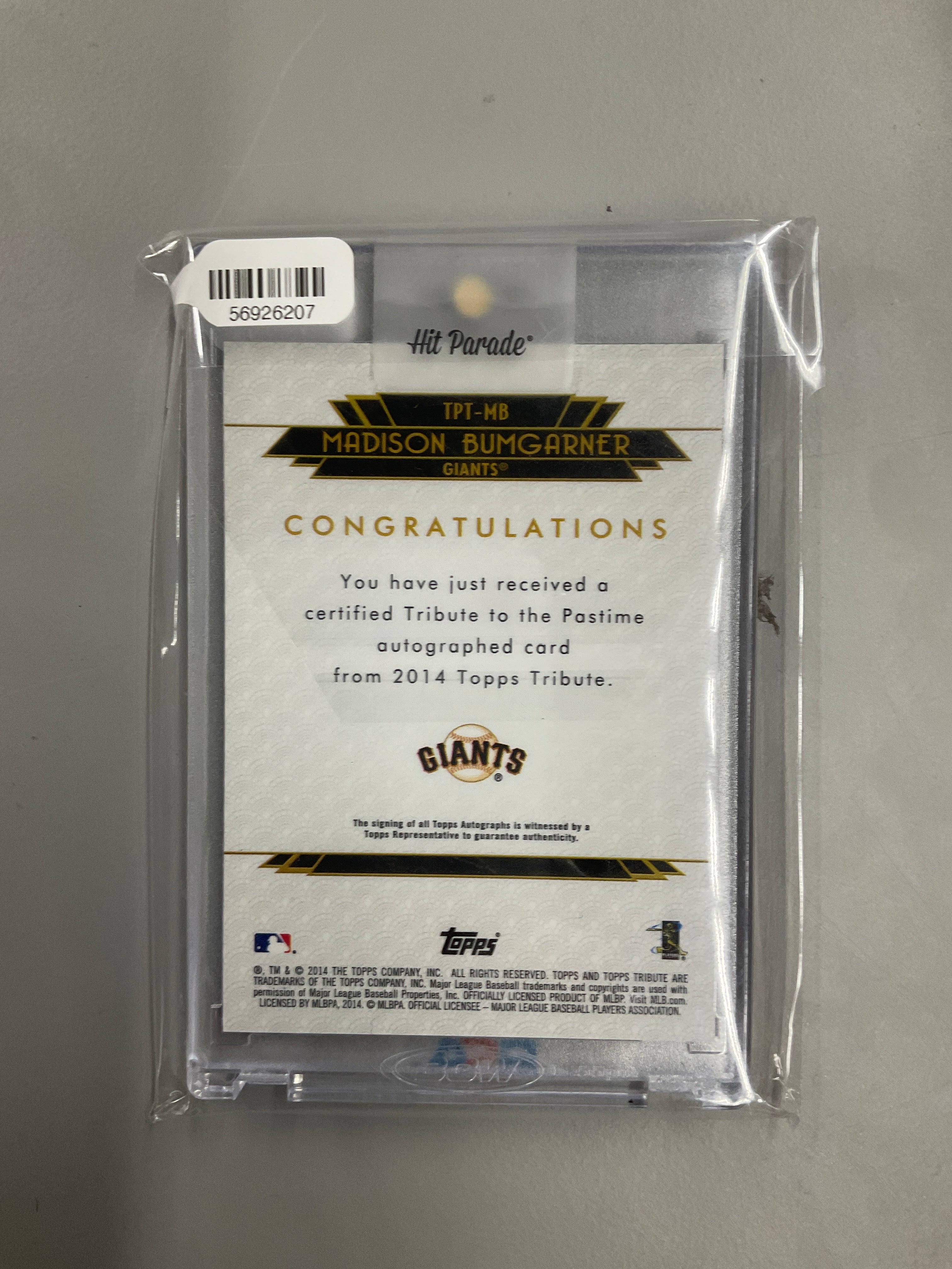 2014 Topps Tribute Madison Bumgarner Auto /40 Giants