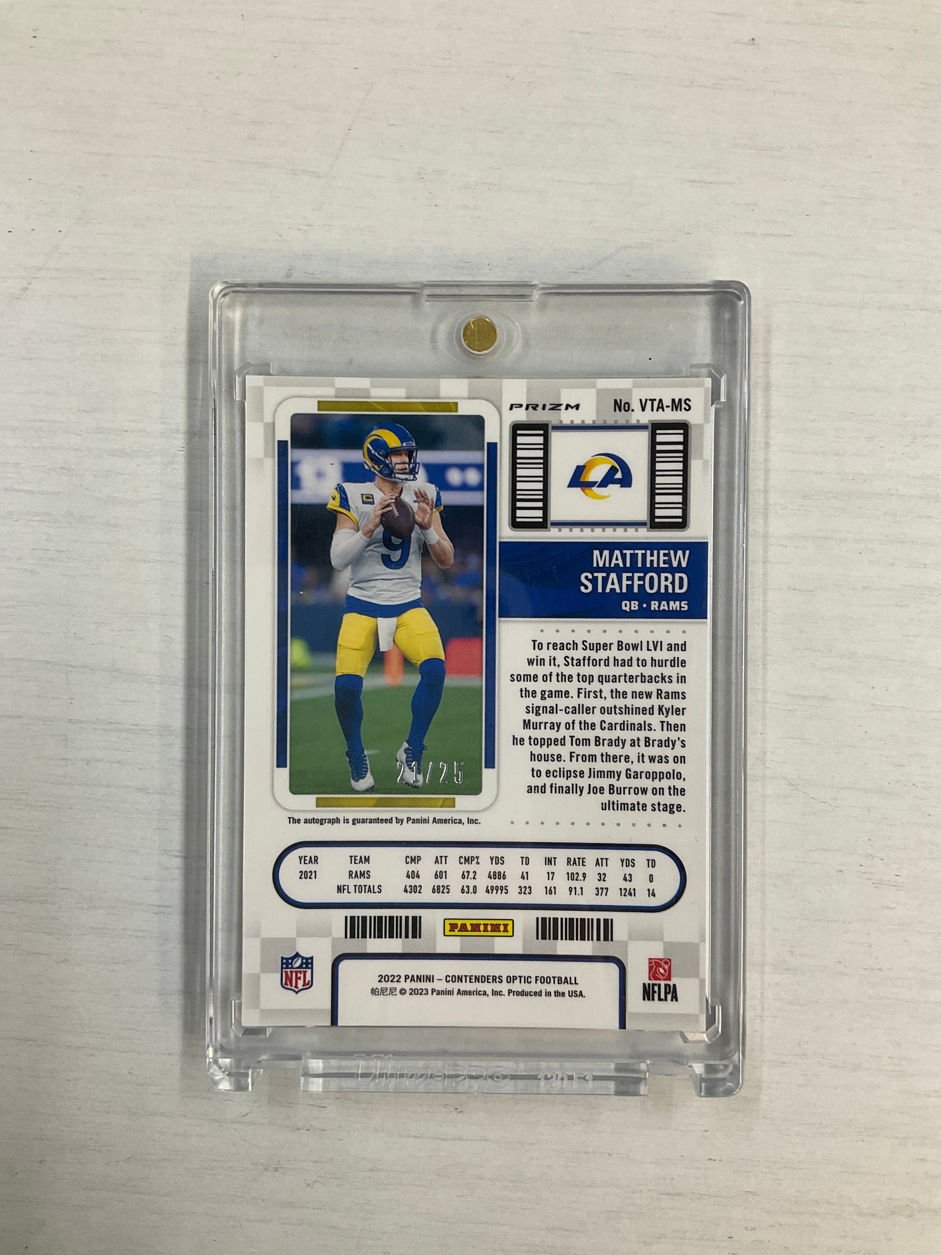 2022 Contenders Optic Matthew Stafford Auto Pandora /25