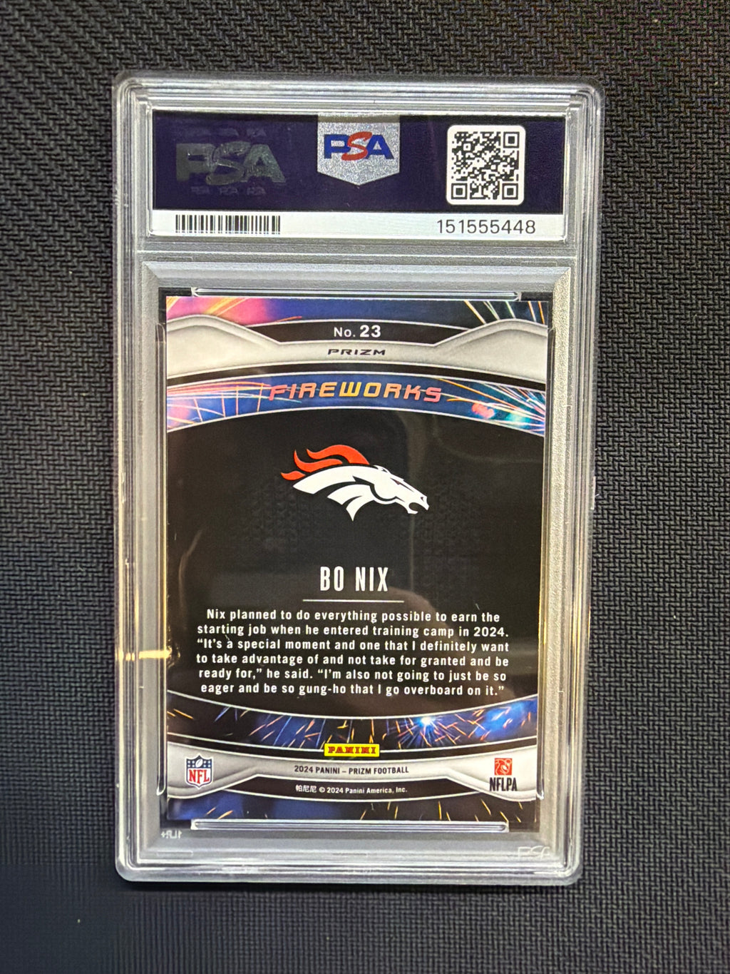 2024 Prizm Bo Nix Rookie Fireworks Green PSA 10 448
