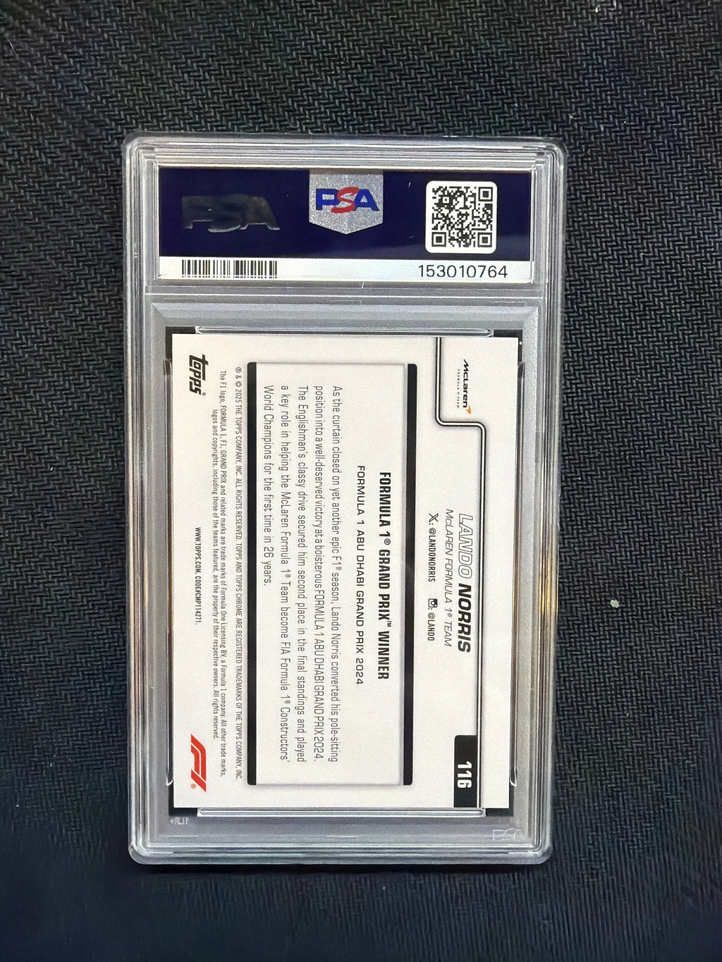 2025 Topps Chrome Sapphire F1 Lando Norris Yellow /75 PSA 9