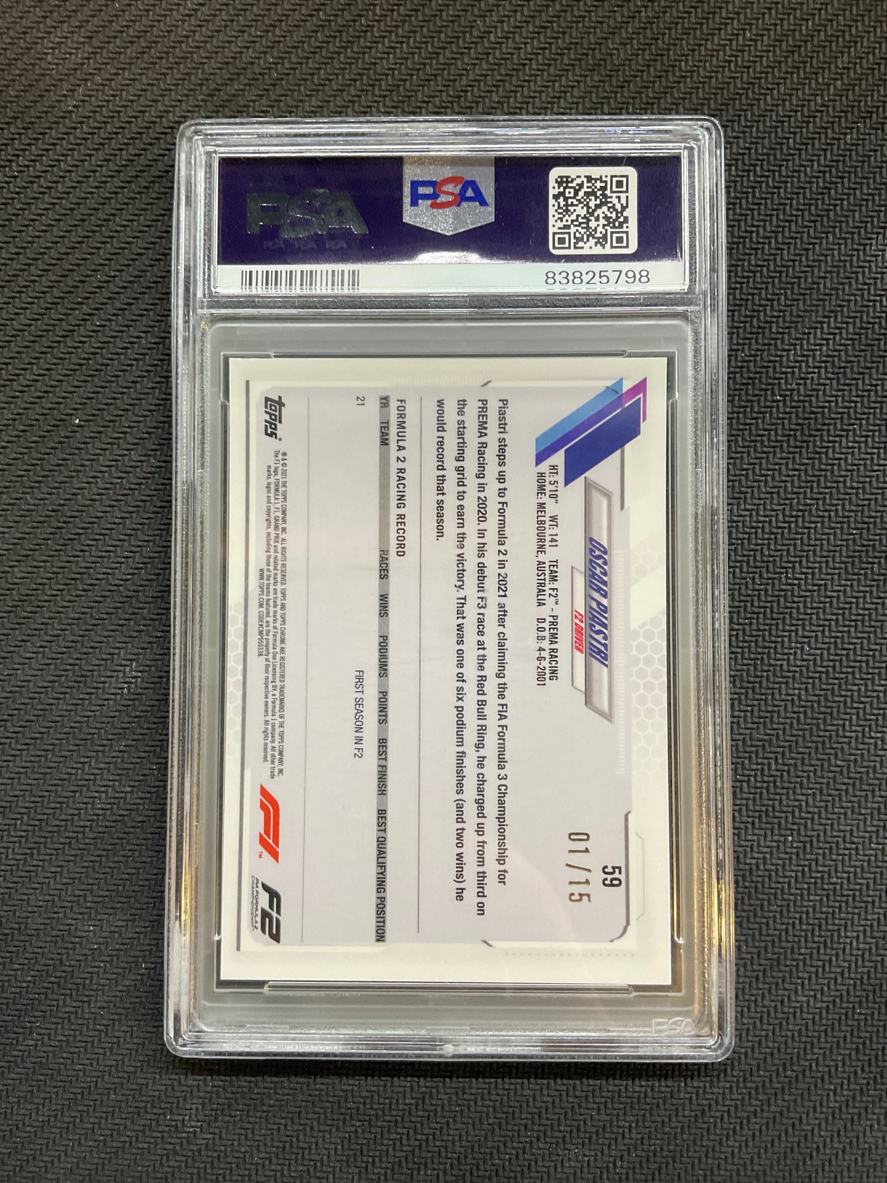 2021 Topps Chrome F1 Sapphire Oscar Piastri  Black & White /15 Rookie PSA 10