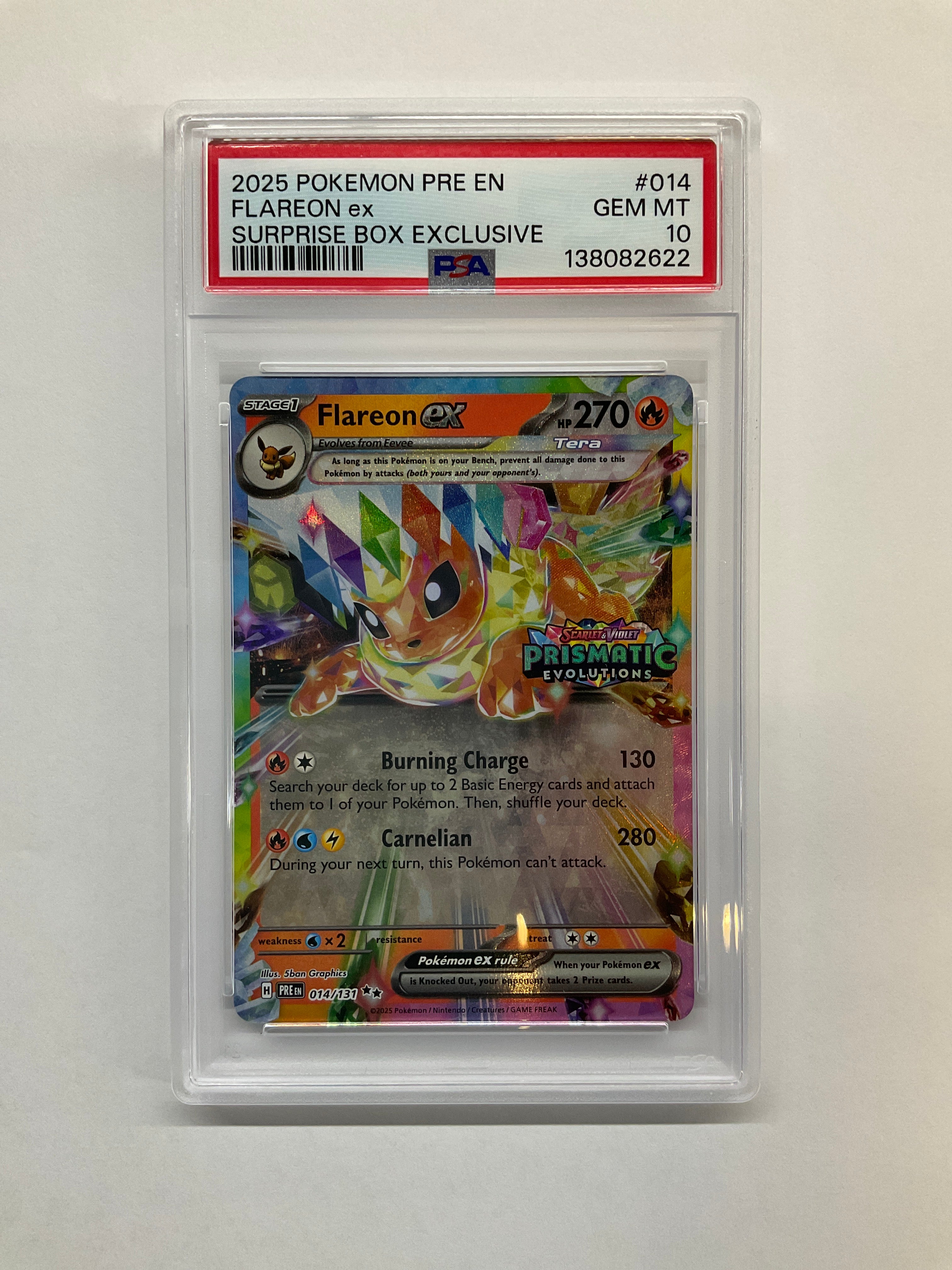 2025 Pokemon Prismatic Evolution Flareon ex 014 PSA 10