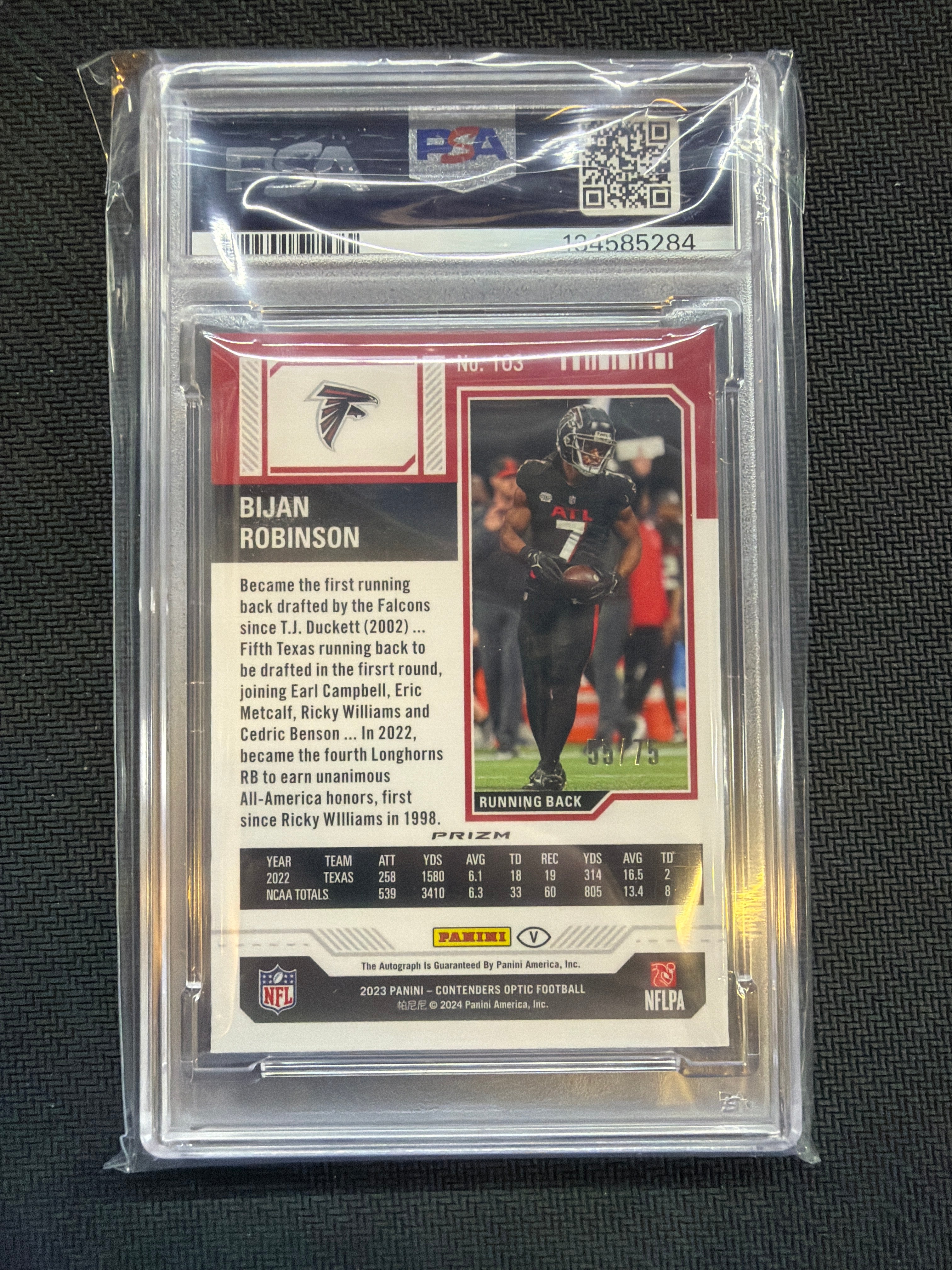 2023 Contenders Optic Bijan Robinson Rookie Auto Teal /75 PSA 9 Falcons