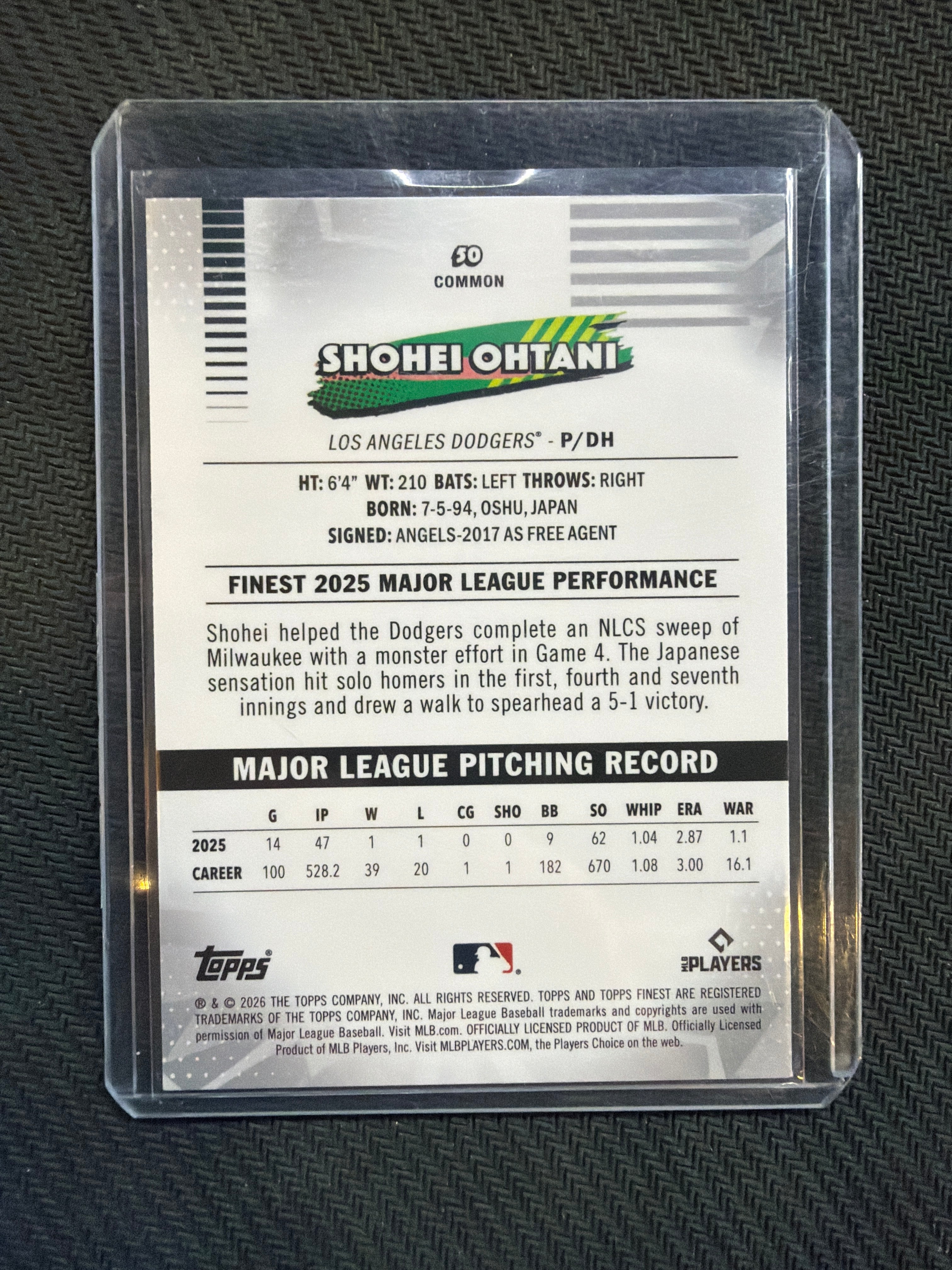 2026 Topps Finest Shohei Ohtani Common Mini Diamond Dodgers