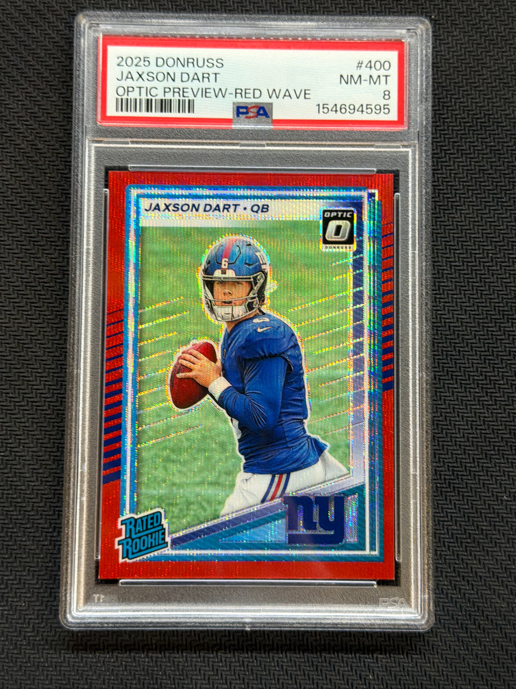 2025 Donruss Optic Preview Jaxson Dart Red Wave PSA 8 595