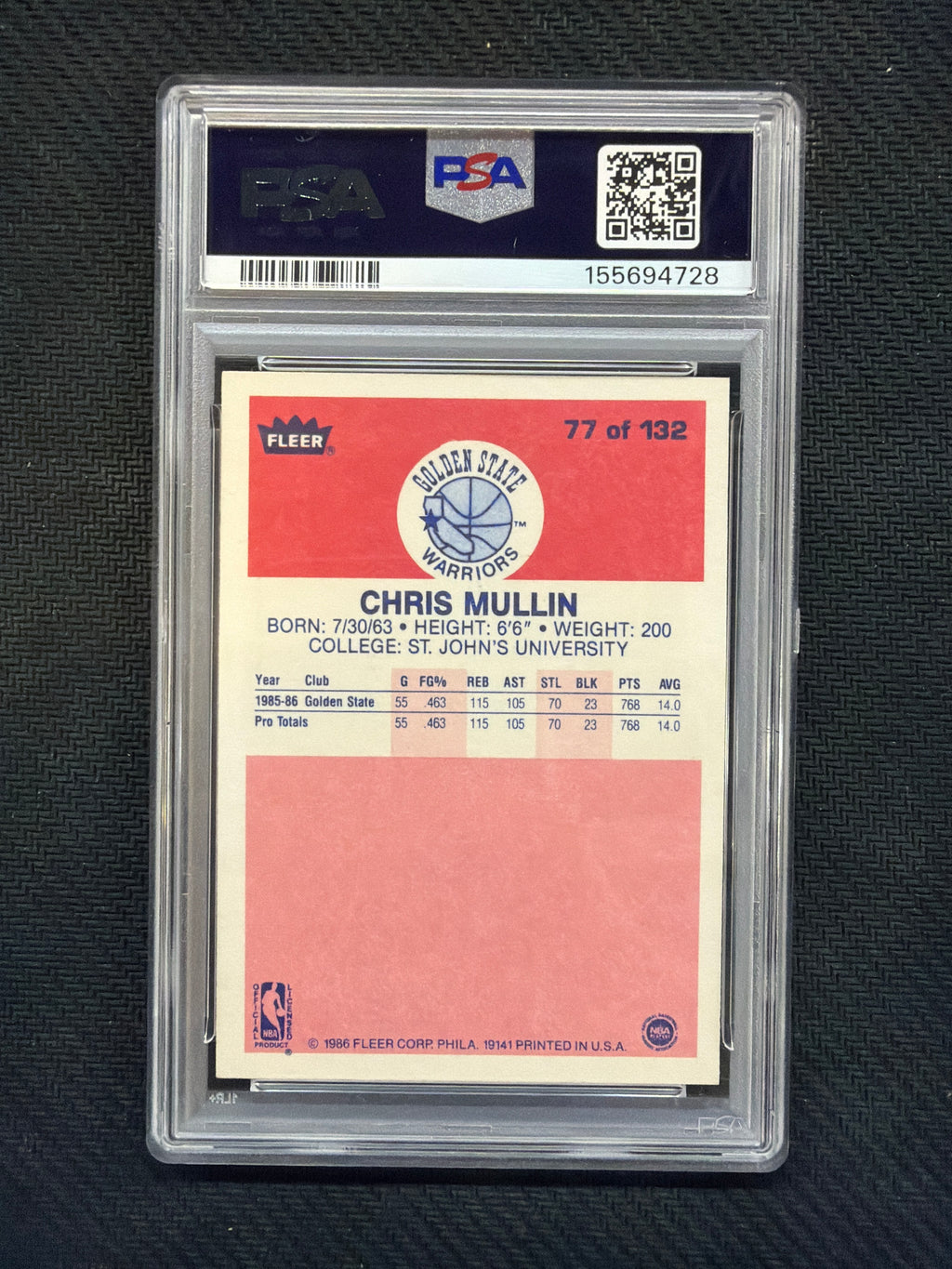 1986 Fleer Chris Mullin #77 PSA 8 Warriors 728
