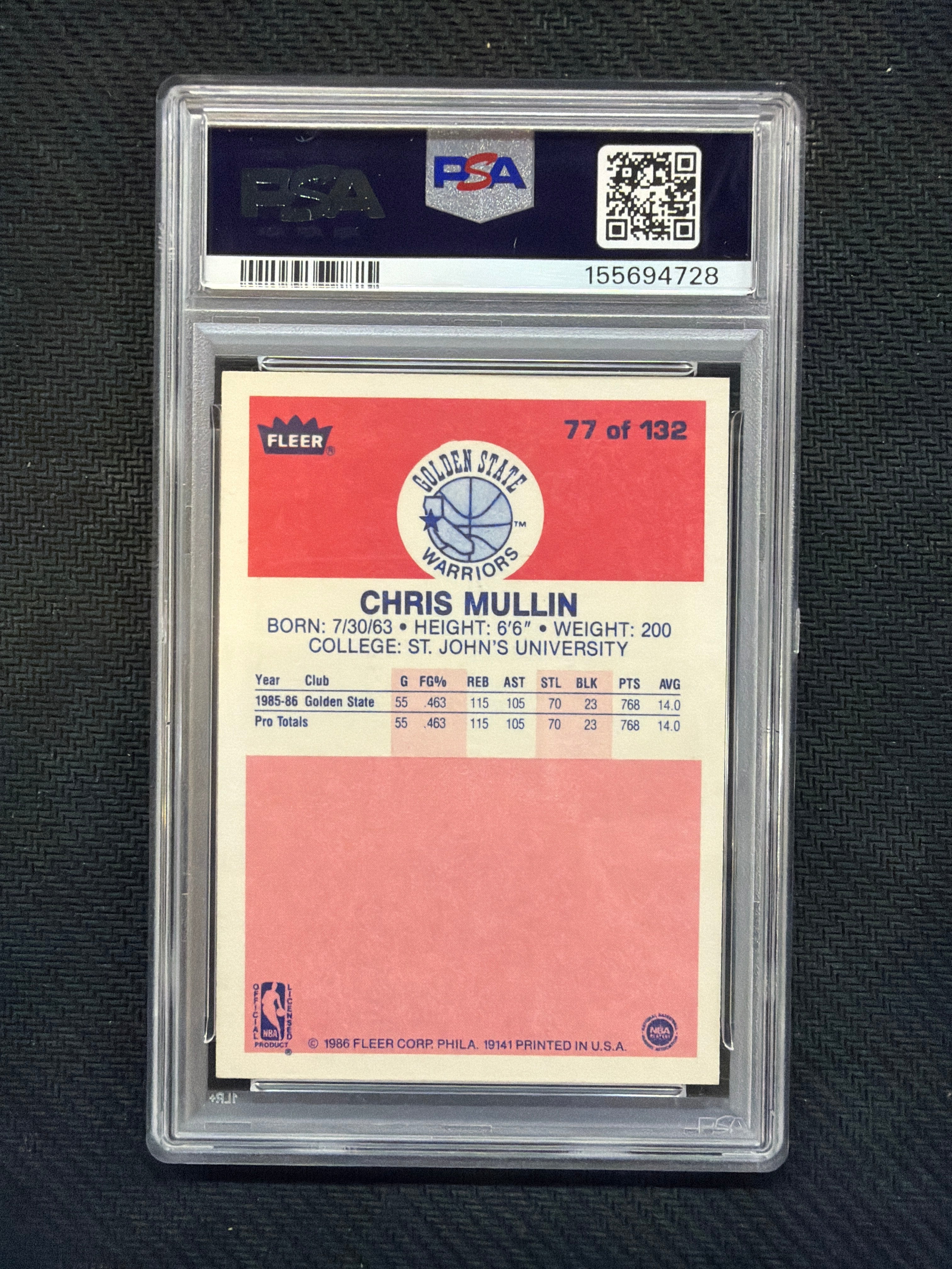1986 Fleer Chris Mullin #77 PSA 8 Warriors 728