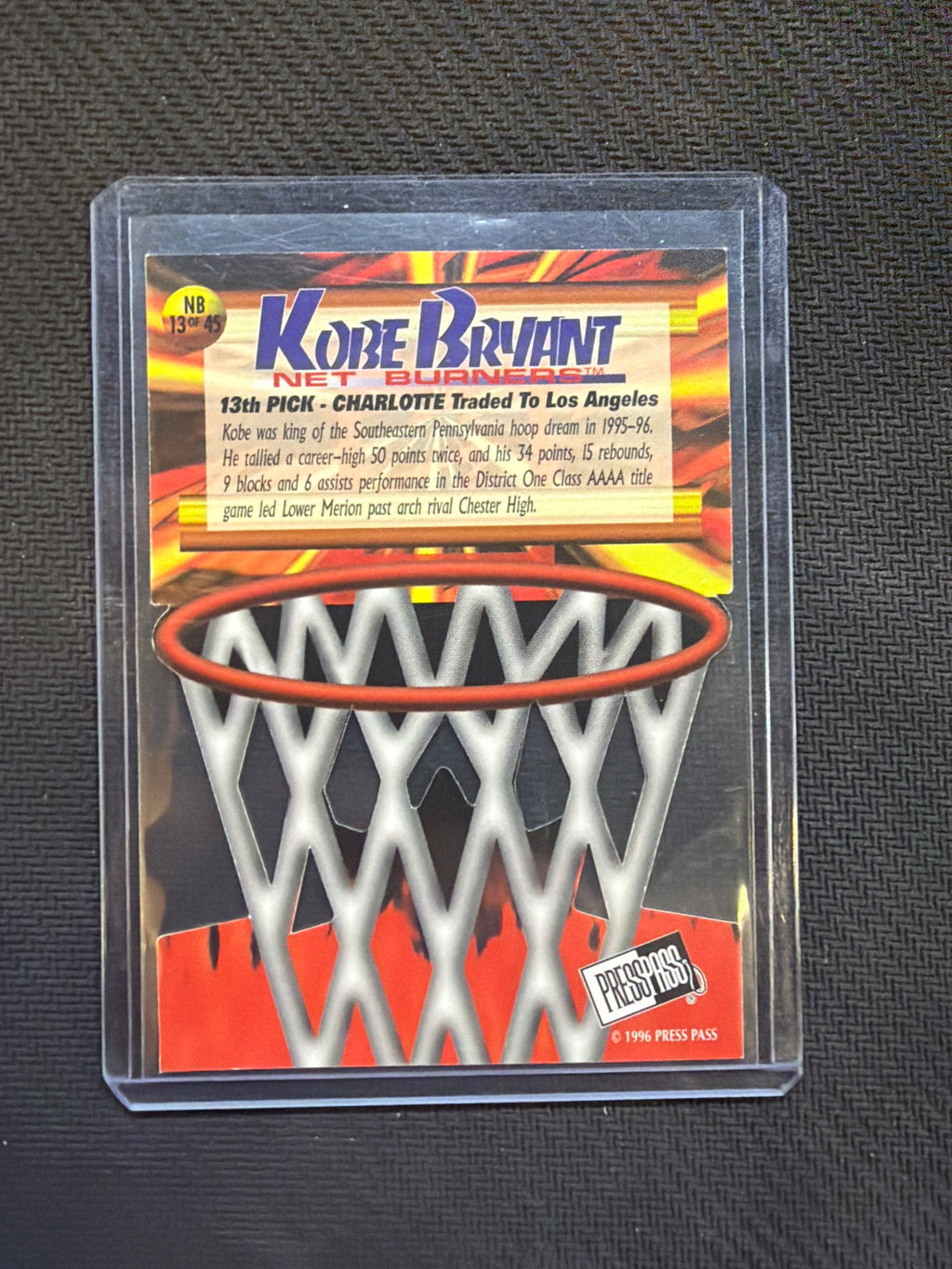 1996 Press Pass Kobe Bryant Net Burners Rookie Lakers