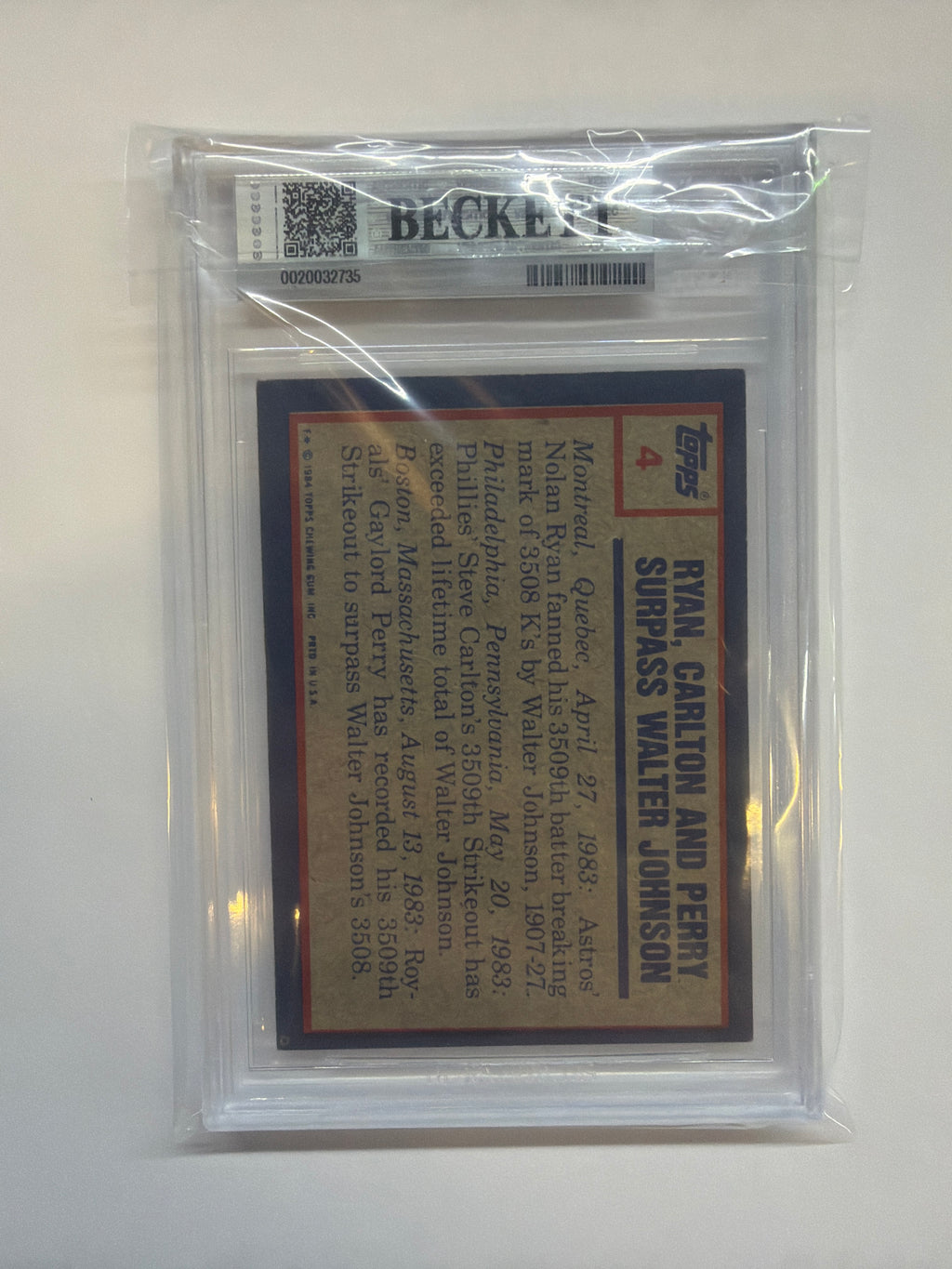 1984 Topps Nolan Ryan Carlton Perry BGS 8 Highlight