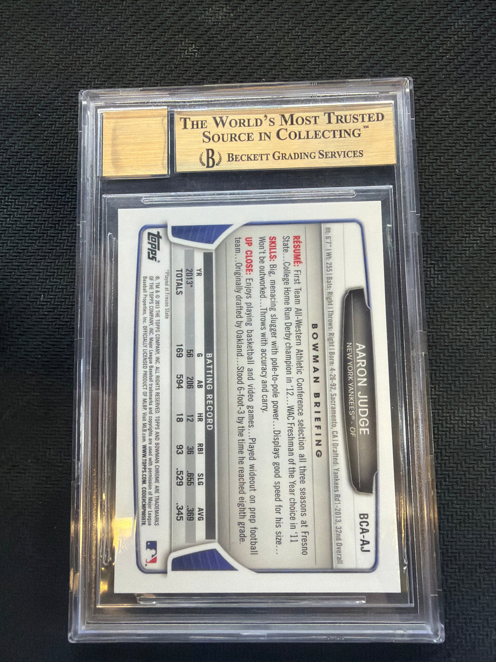 2013 Bowman Chrome Aaron Judge Rookie Auto BGS 9.5 10 Yankees