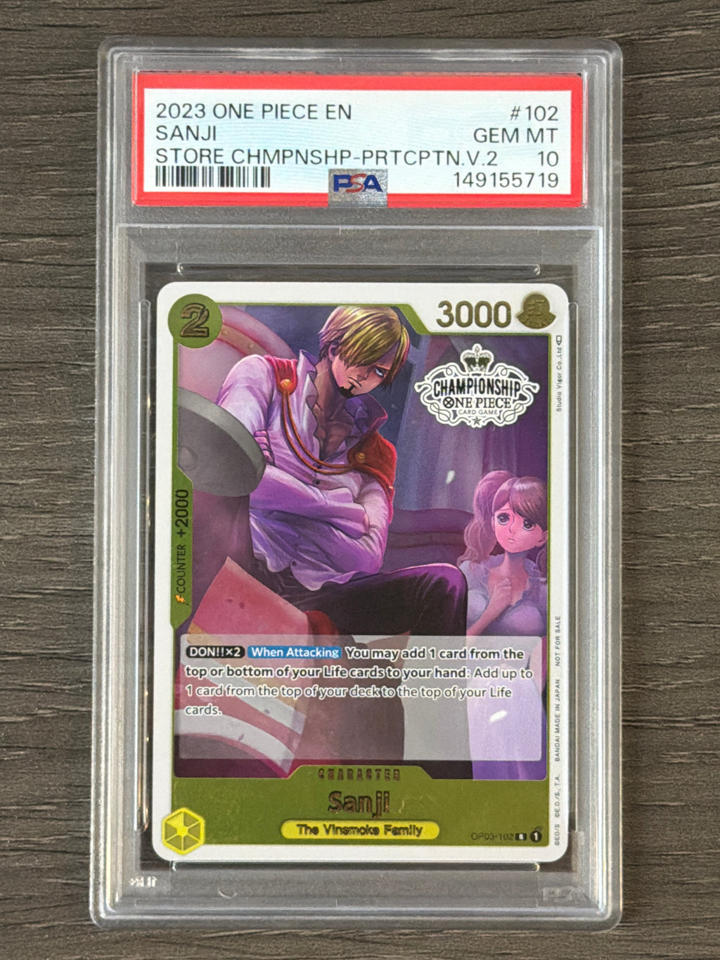 2023 ONE PIECE PROMOS 102 SANJI STORE CHAMPIONSHIP-PARTICIPATION VOL.2 PSA 10 719