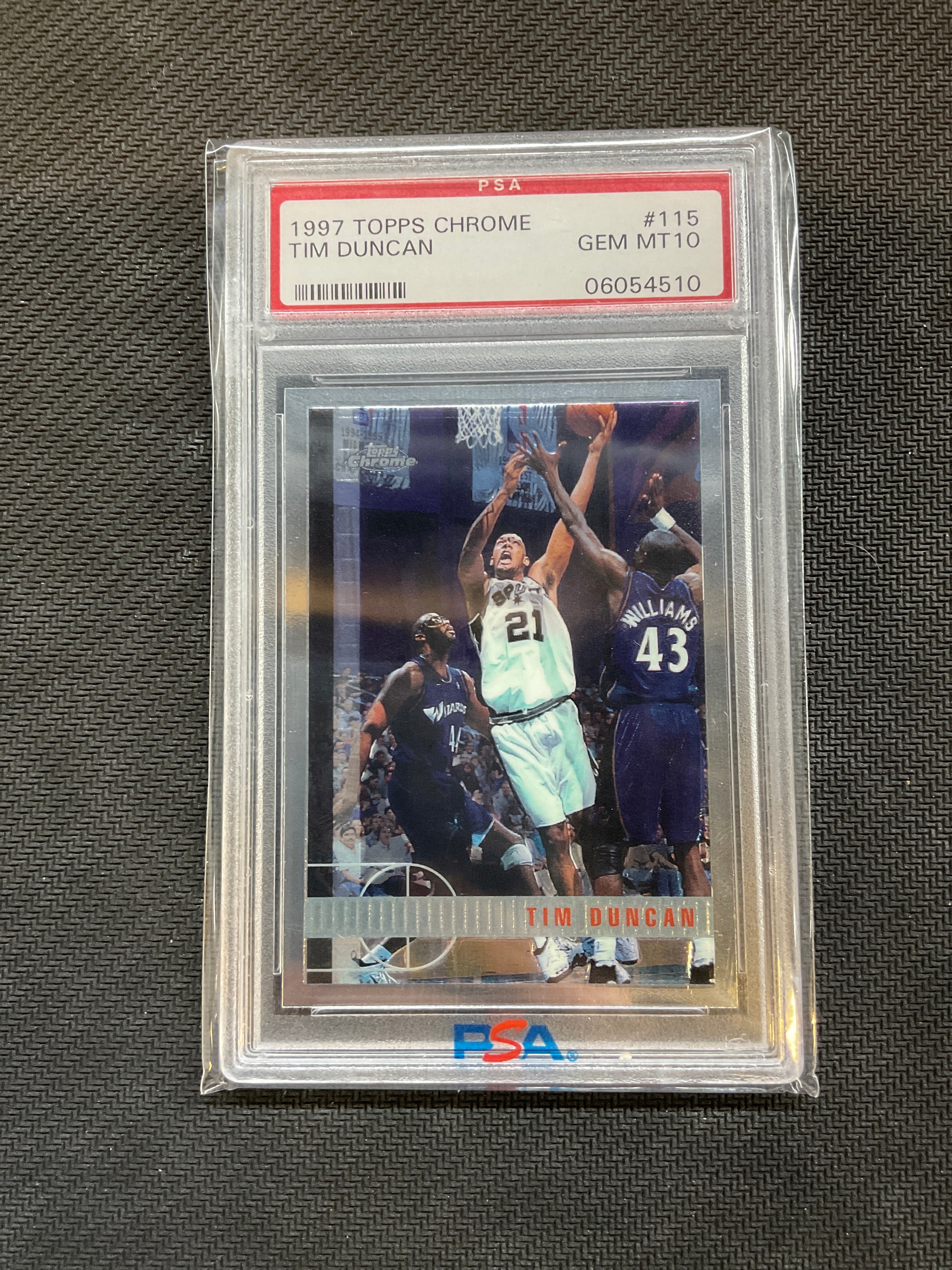 1997 Topps Chrome Tim Duncan Rookie #115 PSA 10 Spurs 510 (No Greening)