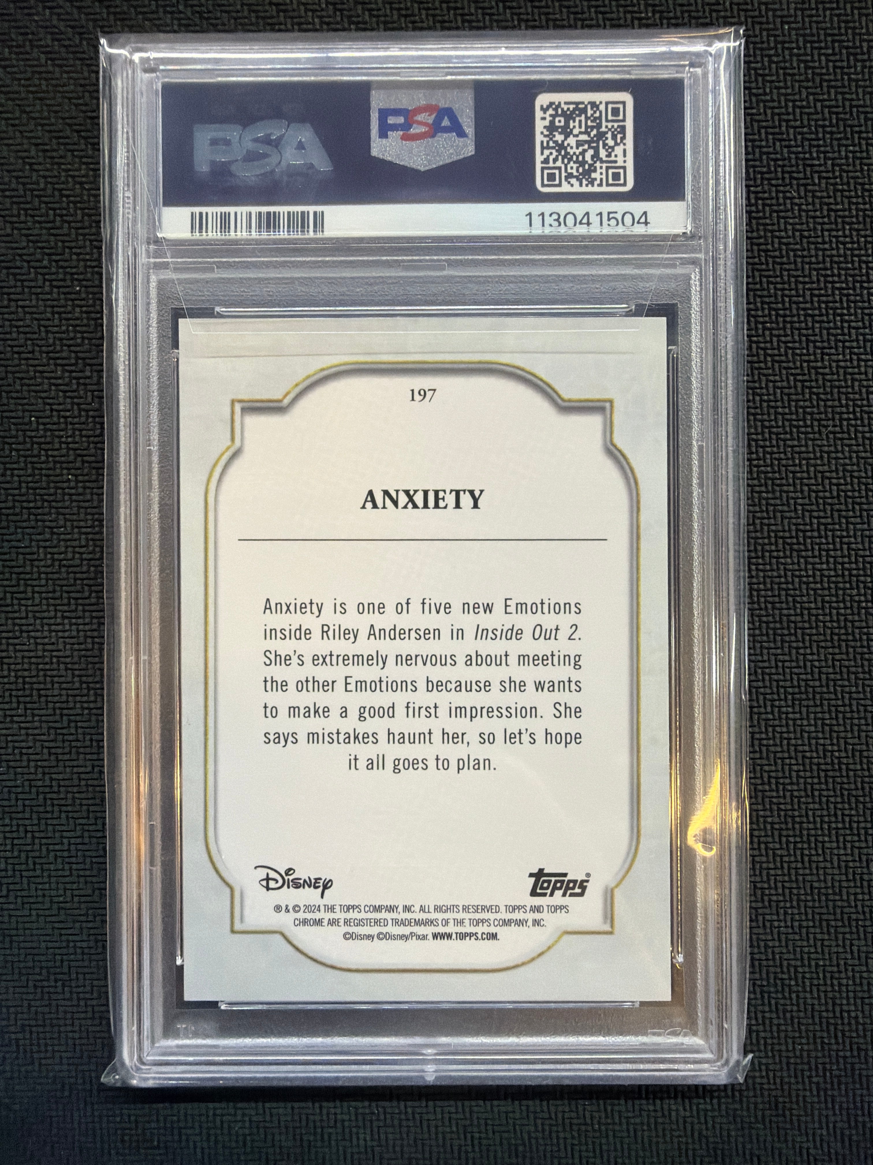 2024 Topps Chrome Disney Sapphire Anxiety #197 PSA 10