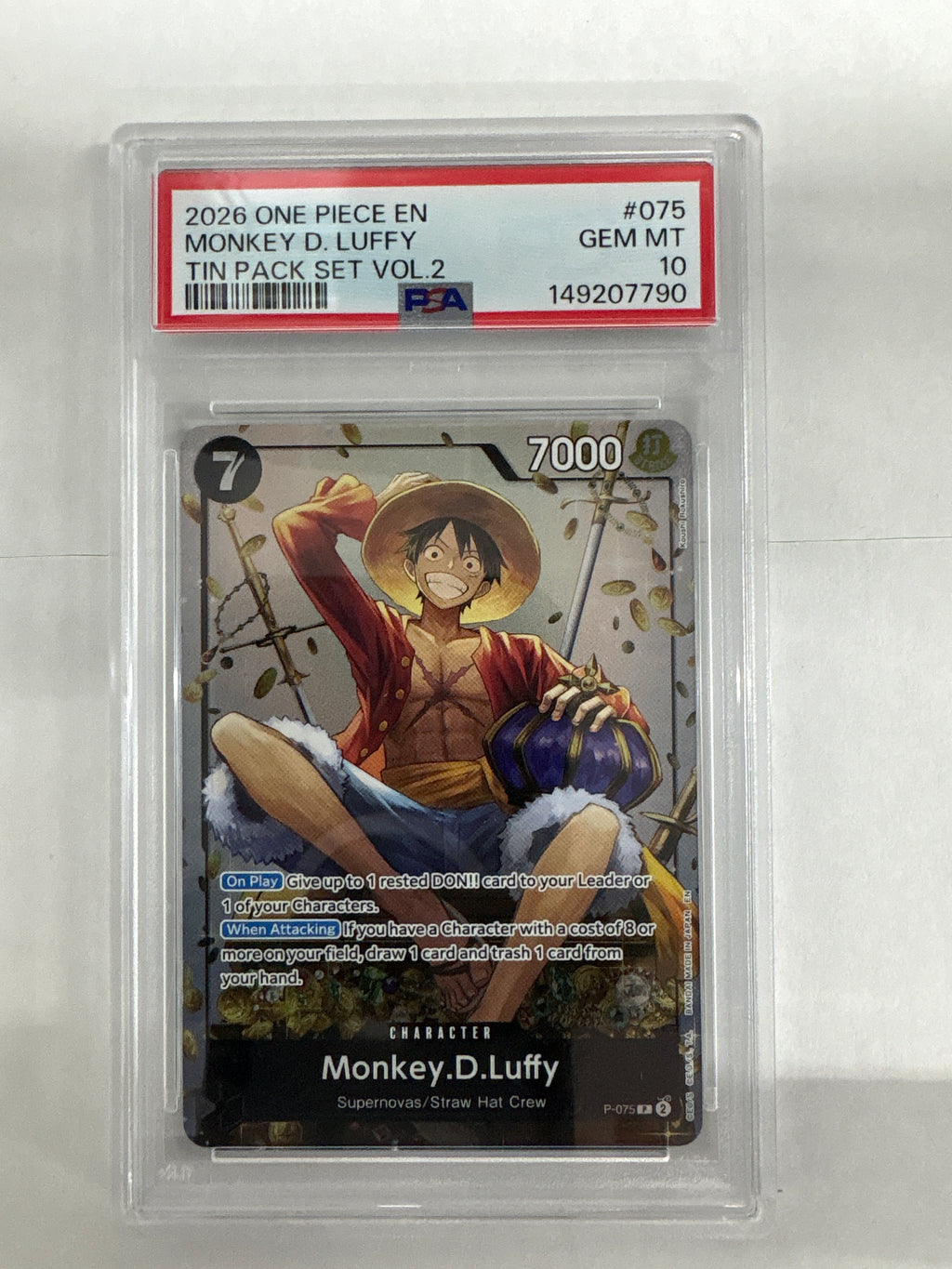 2026 One Piece Tin Pack Set Volume 2 Monkey D Luffy 075 PSA 10 790
