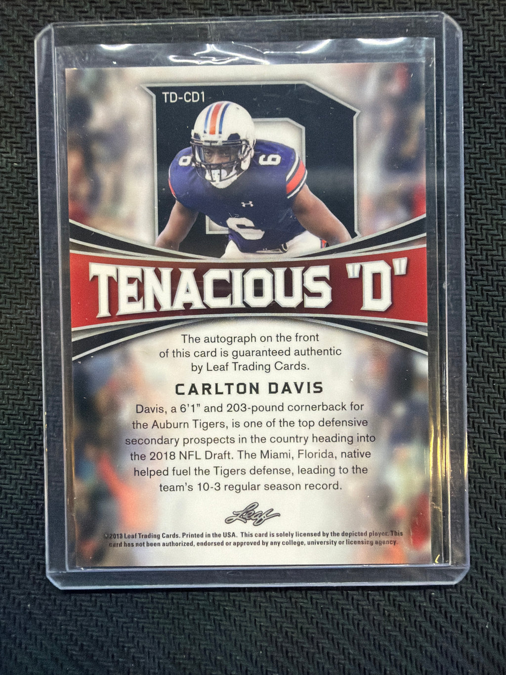 2018 Leaf Metal Draft Carlton Davis Tenacious "D" Auto Auburn