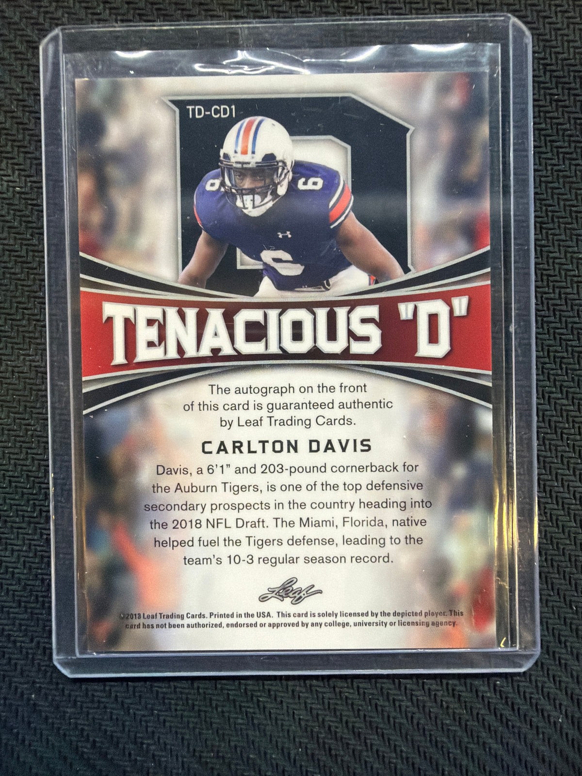 2018 Leaf Metal Draft Carlton Davis Tenacious "D" Auto Auburn