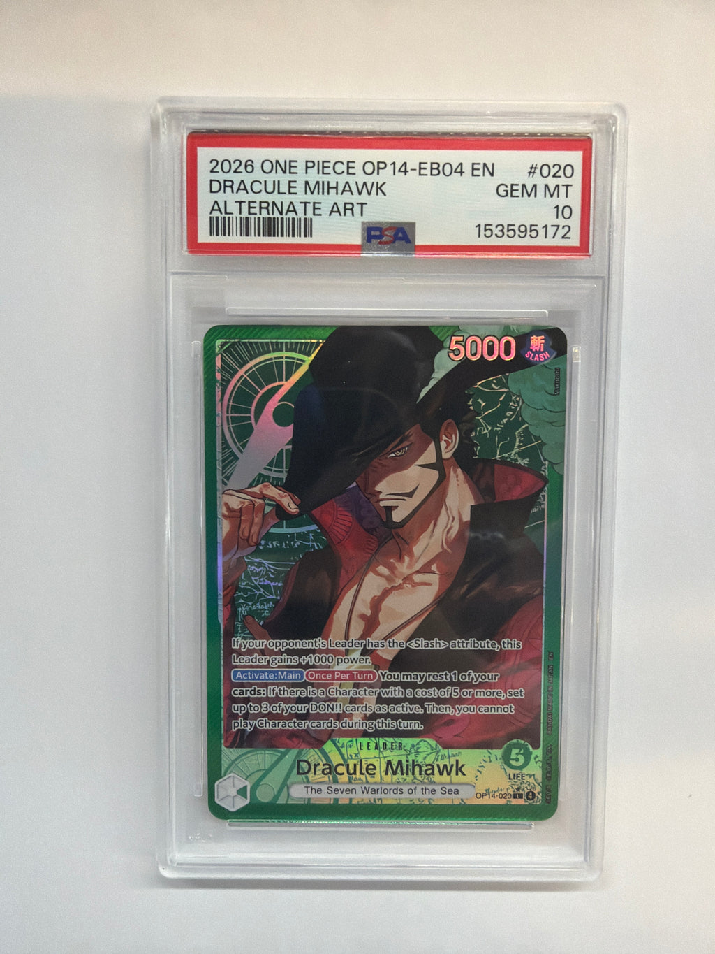 2026 One Piece OP14-EB04 Dracule Mihawk 020 Alt Art PSA 10