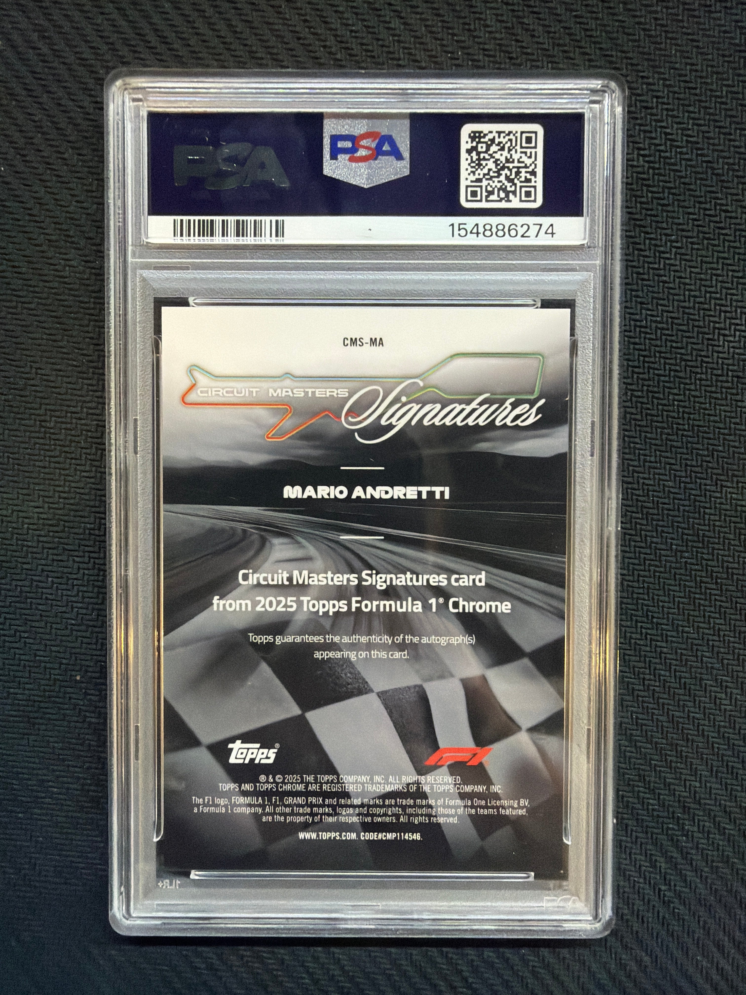 2025 Topps Chrome F1 Mario Andretti Circuit Masters Signatures PSA 9
