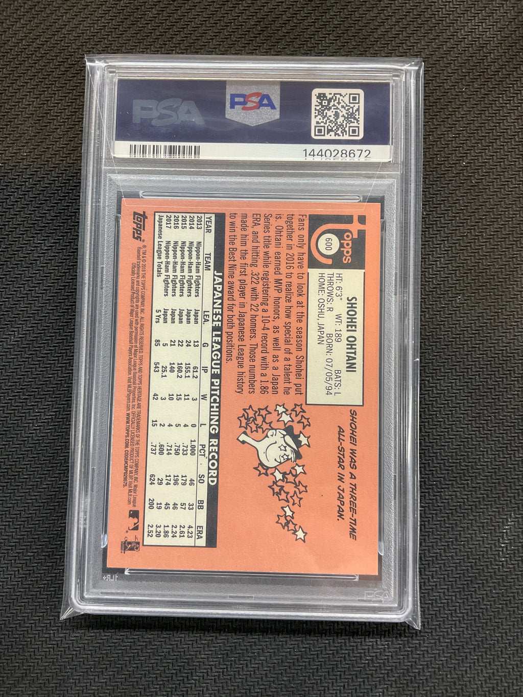 2018 Topps Heritage #600 Shohei Ohtani PSA 10 Rookie Angels 672