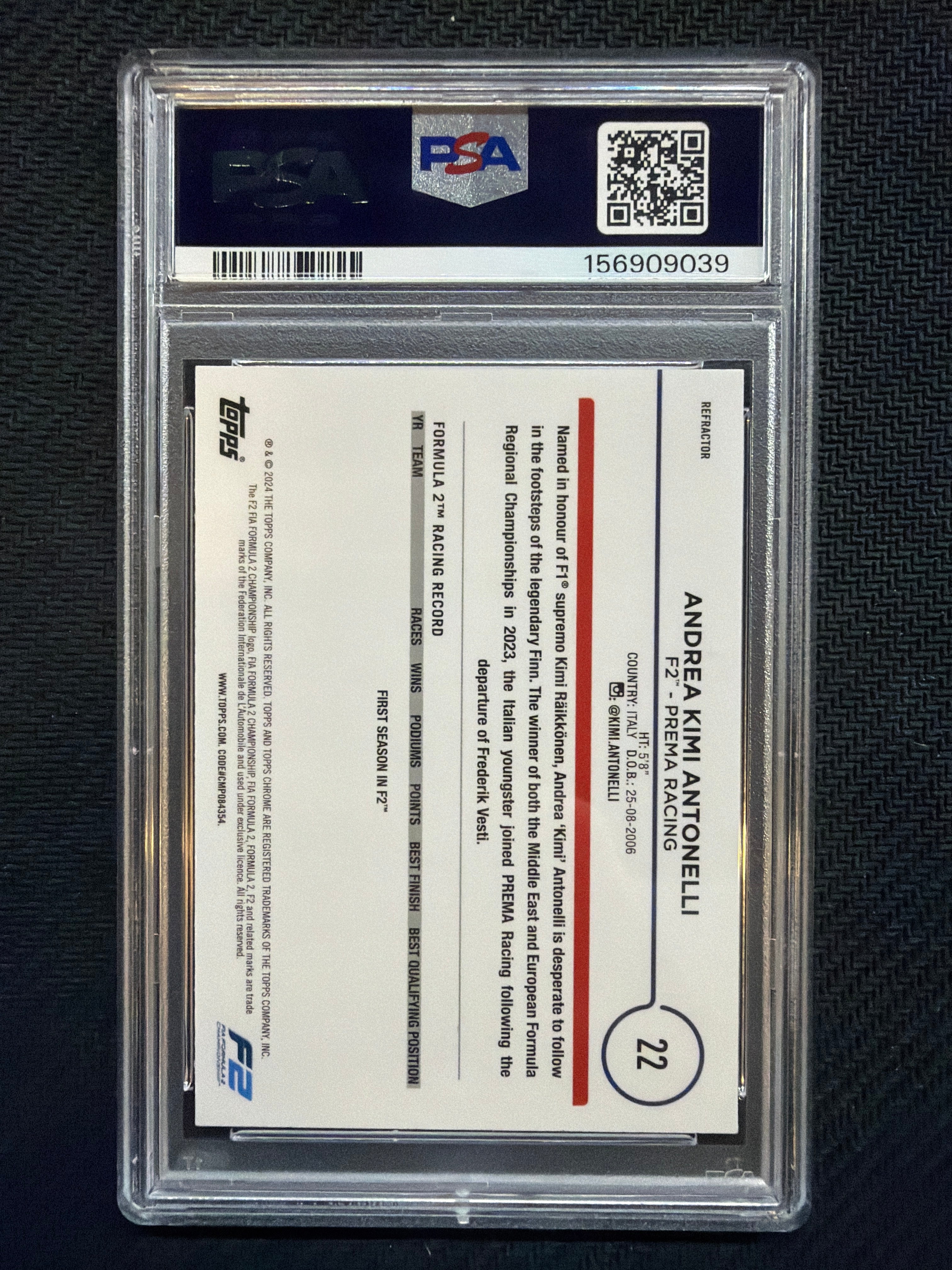 2024 Topps Chrome F1 Andrea Kimi Antonelli Refractor #22 PSA 10