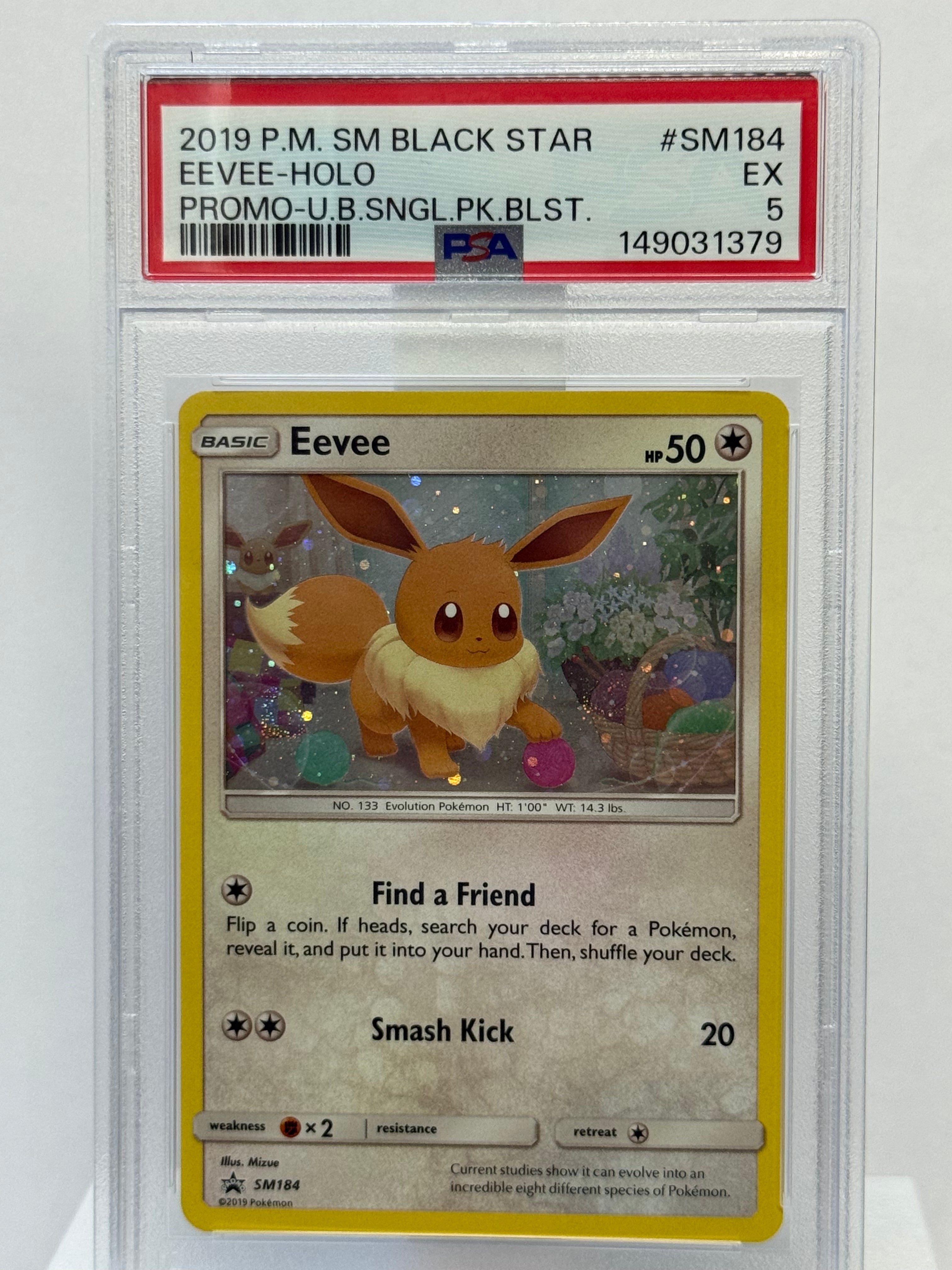 2019 Pokemon Sun & Moon Promo Eevee Holo SM184 PSA 5 - SWIRLS!