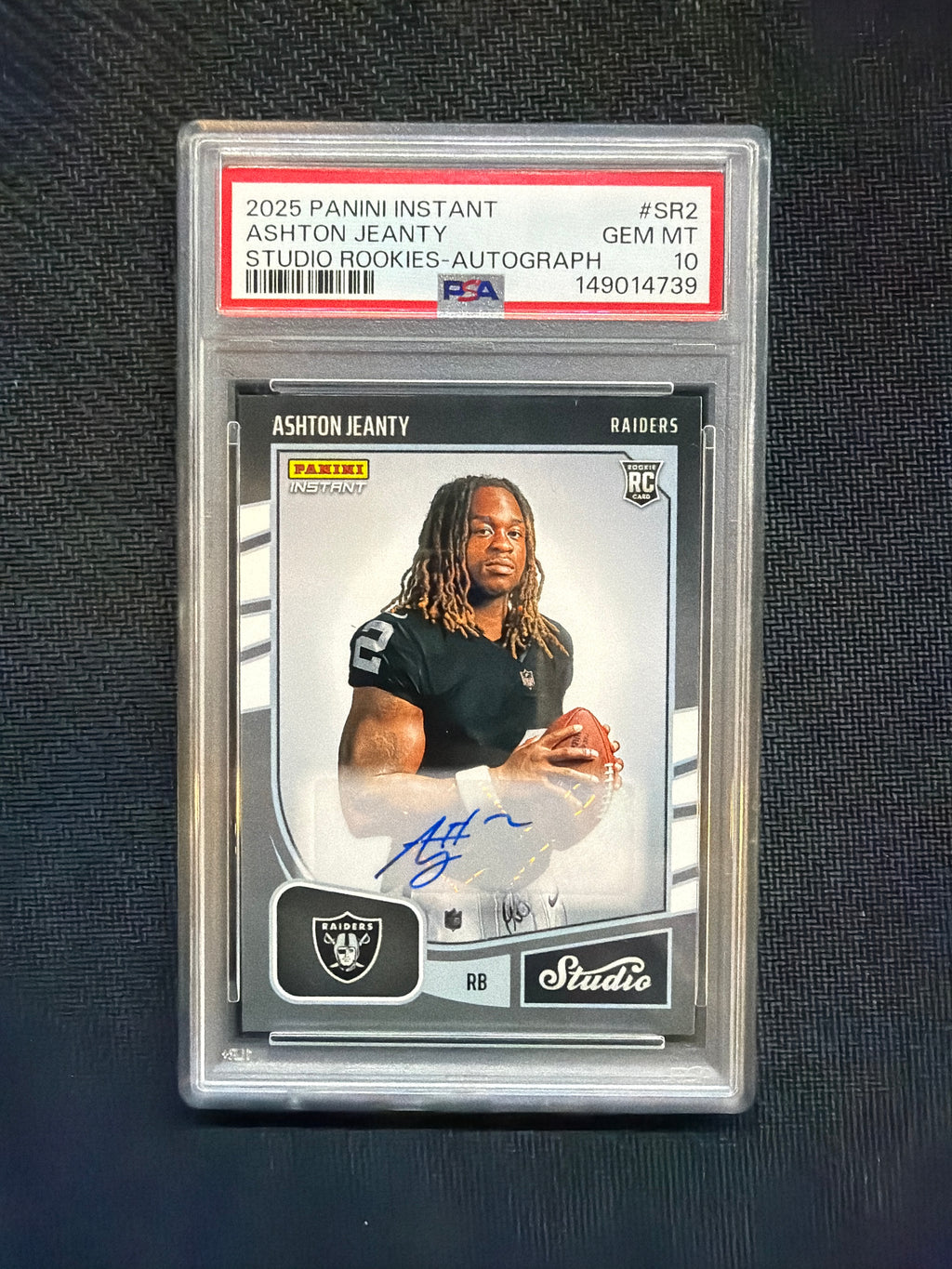 2025 Panini Instant Ashton Jeanty Rookie Auto PSA 10 Raiders /99 739