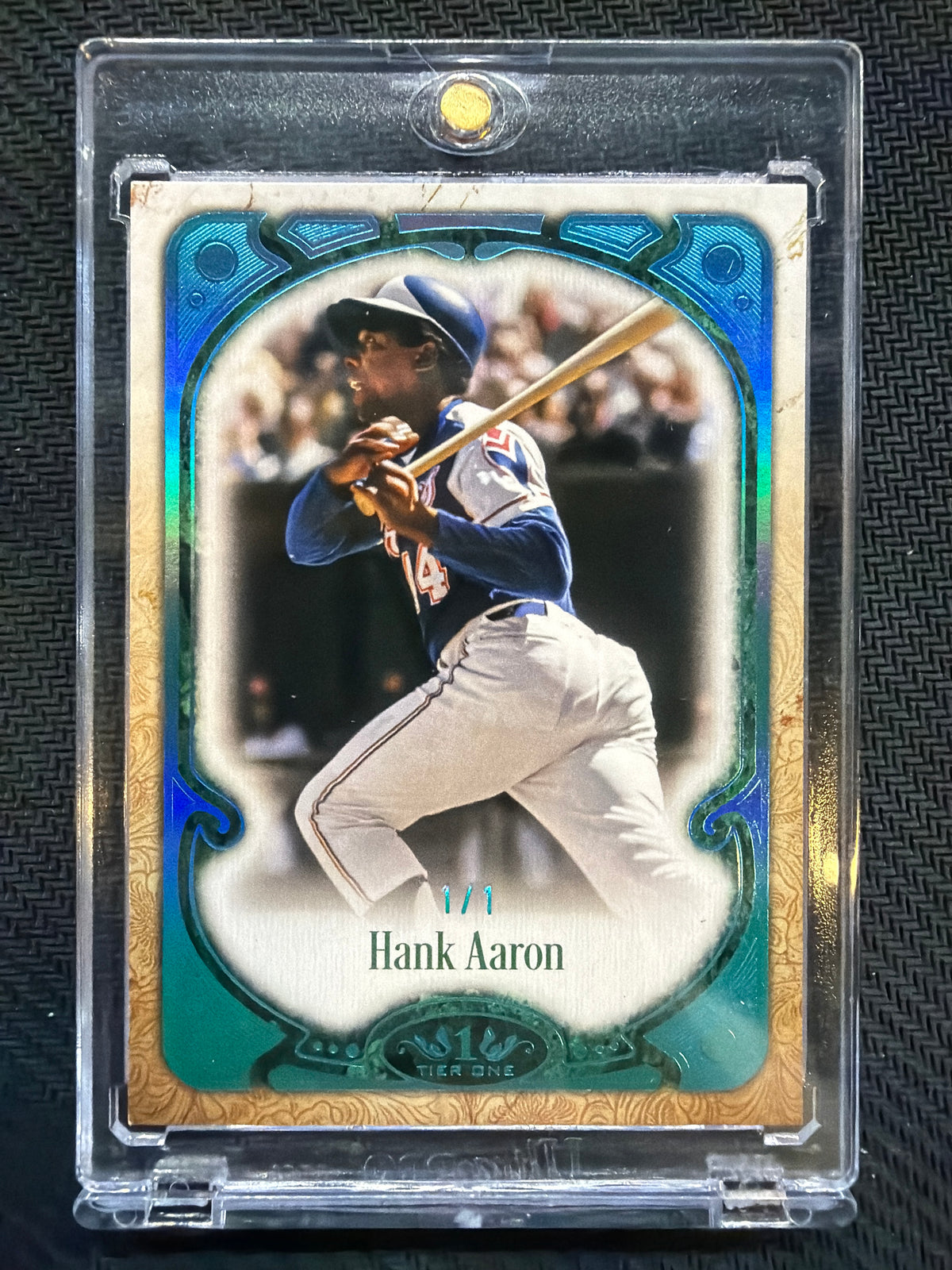 2026 Topps Tier One Hank Aaron Platinum Blue Foil 1/1 Braves