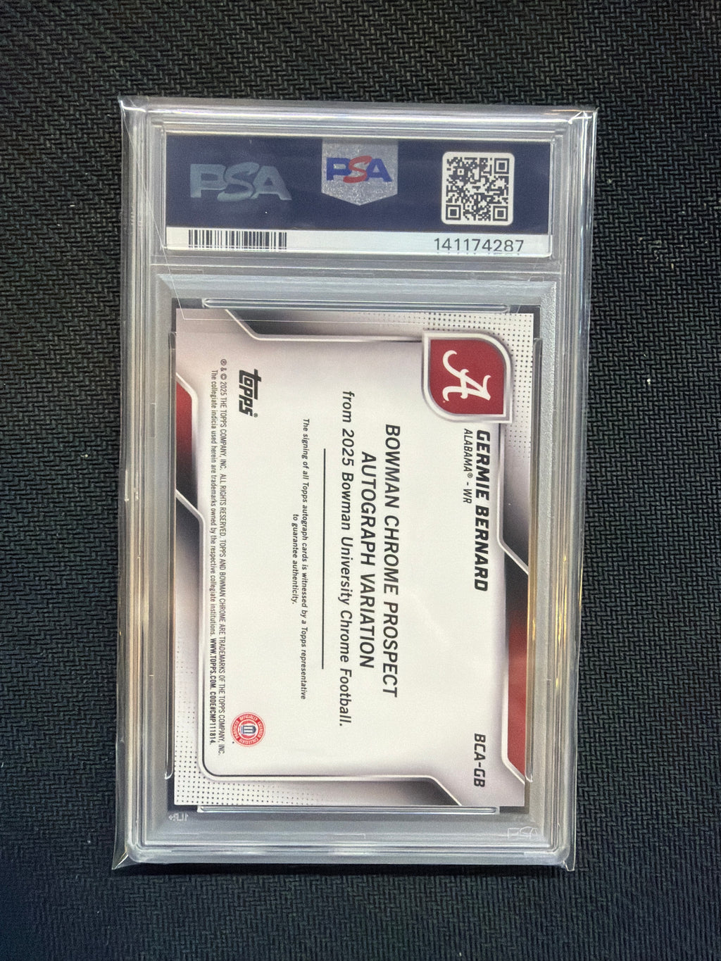 2025 Bowman U Chrome Germie Bernard Auto /75 Purple PSA 10 Alabama