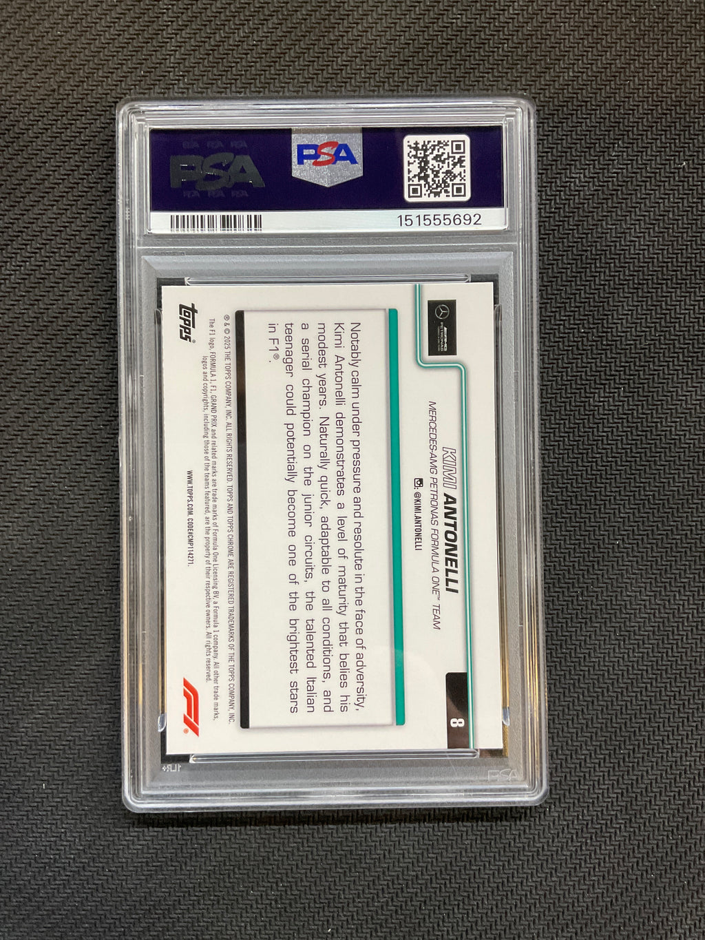 2025 Topps Chrome F1 Sapphire Kimi Antonelli Rookie #8 PSA 9 Merc