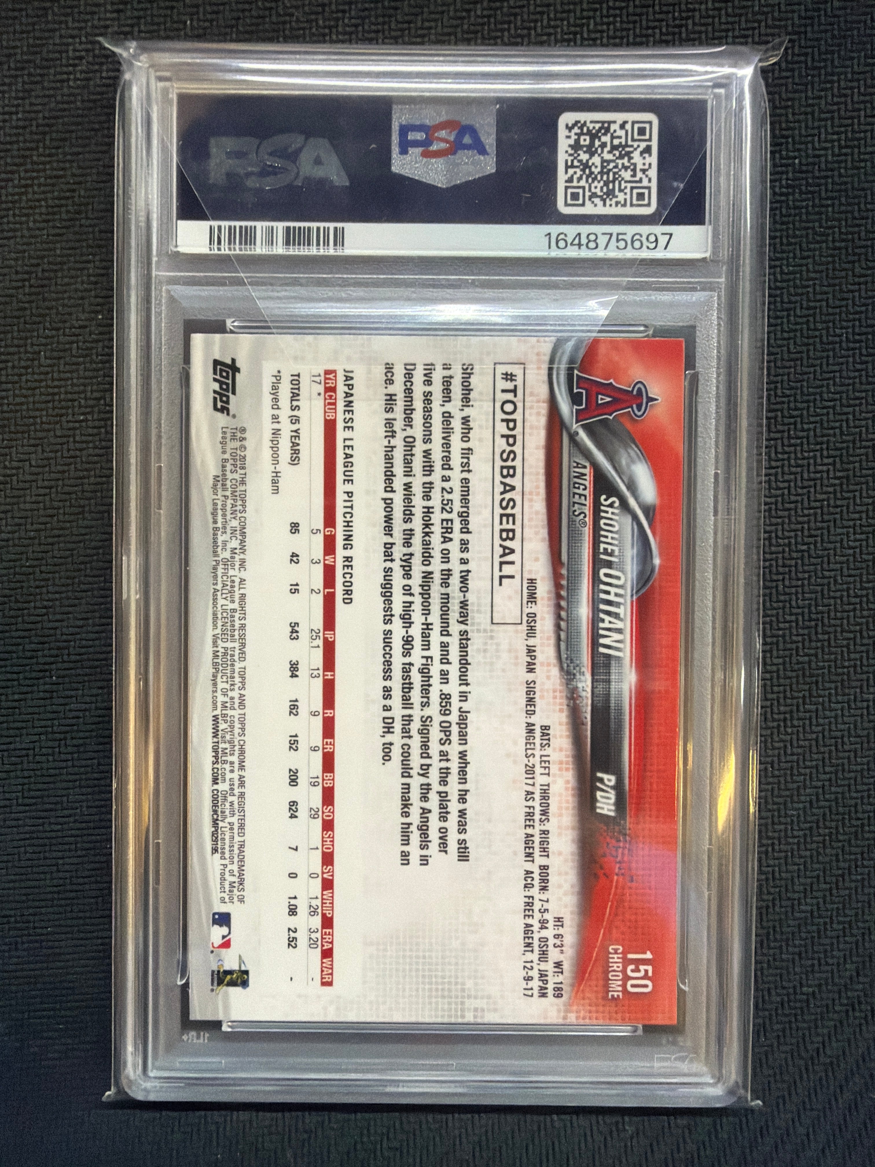 2018 Topps Chrome Shohei Ohtani Variation Refractor #150 Rookie PSA 10 Angels