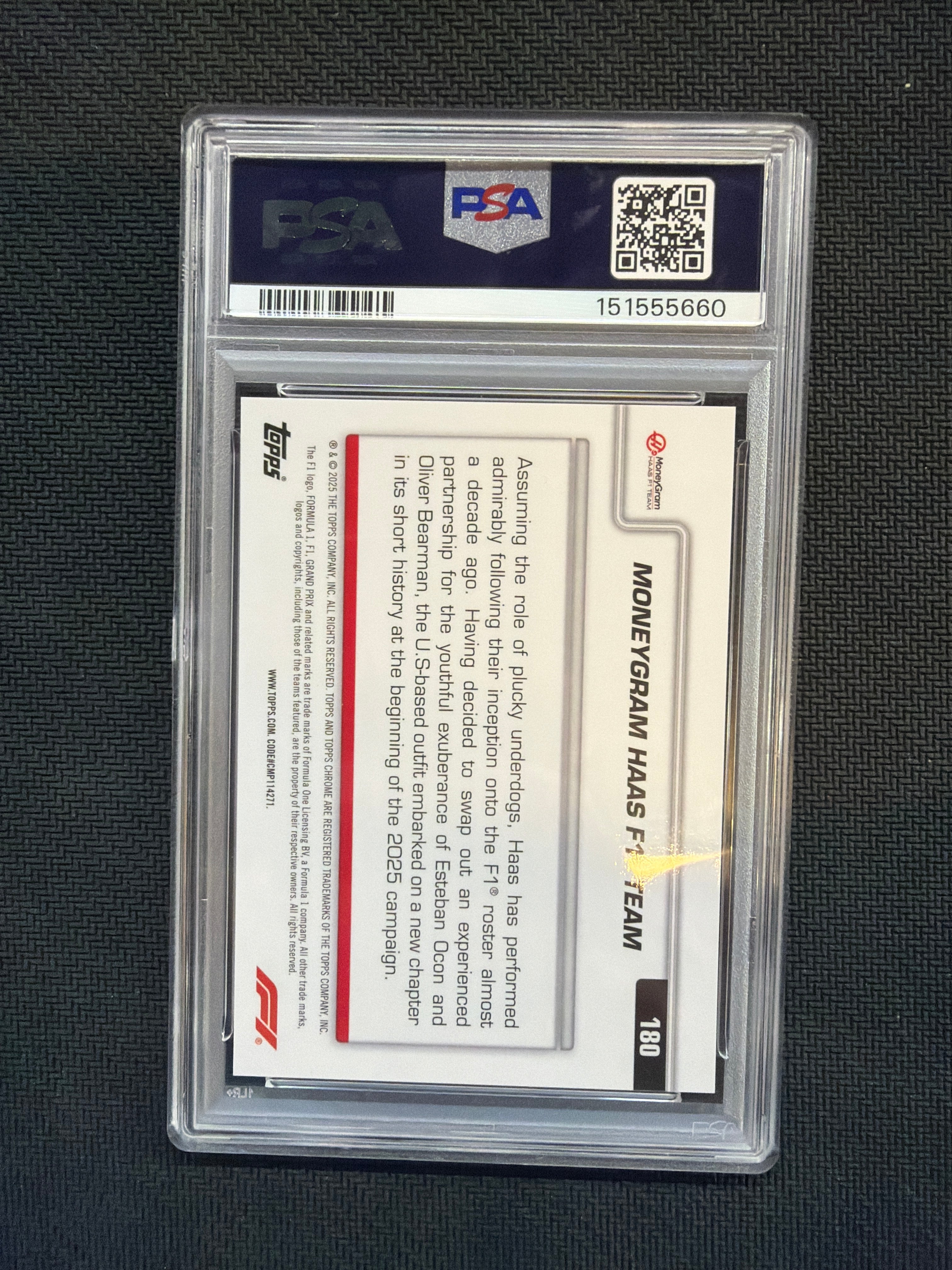 2025 Topps Chrome F1 Sapphire Moneygram Haas Orange /25 PSA 10