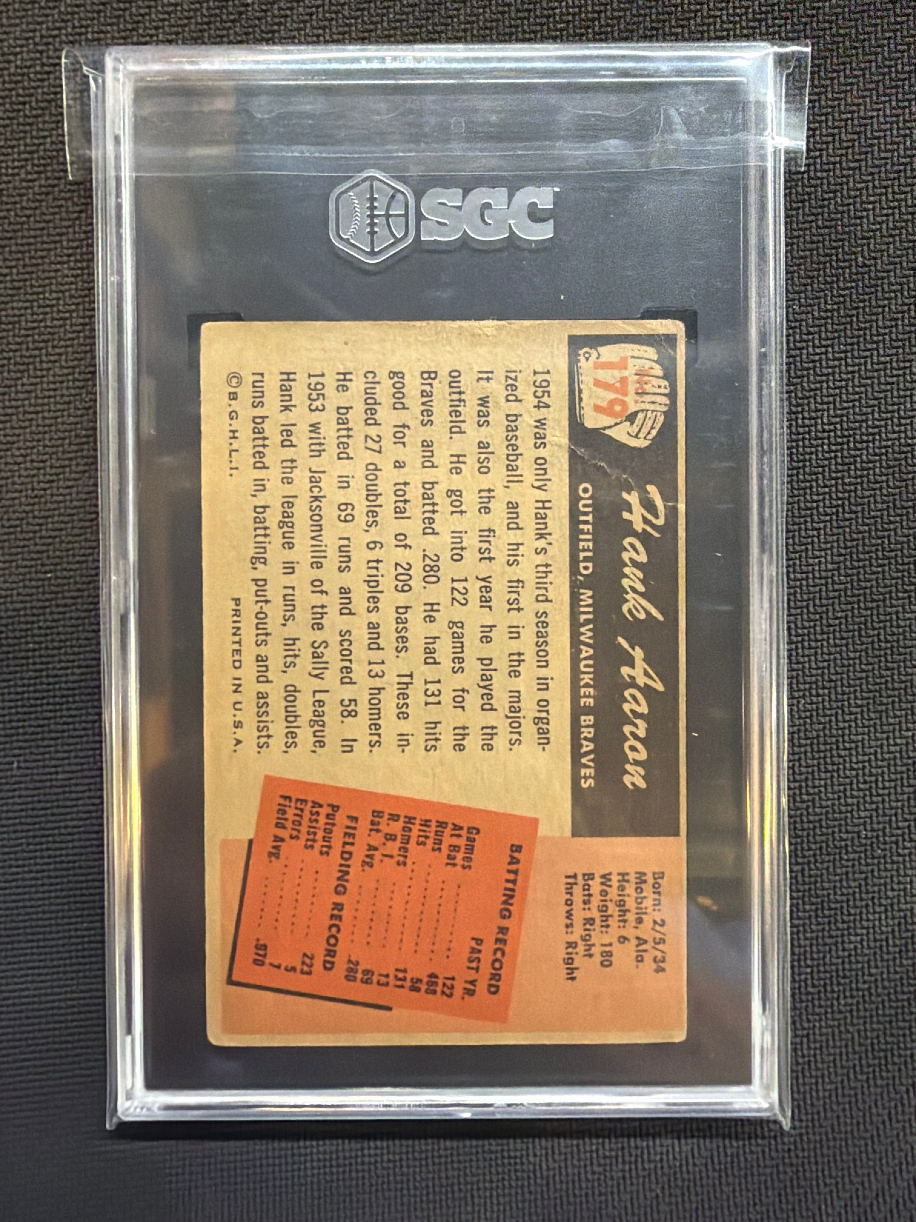 1955 Bowman #179 Hank Aaron SGC 1.5 Braves