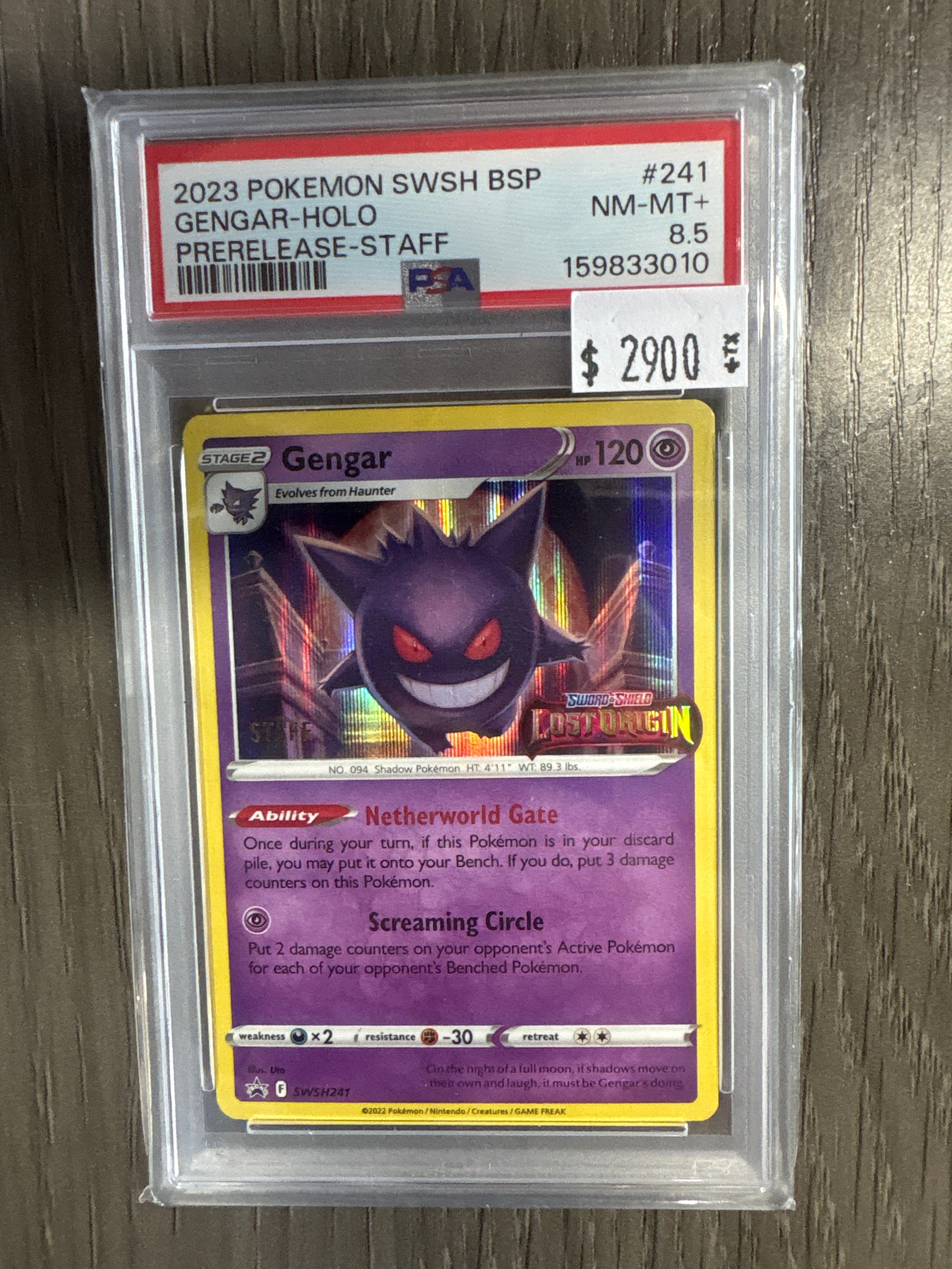2023 Gengar Holo 241 Staff Prerelease PSA 8.5