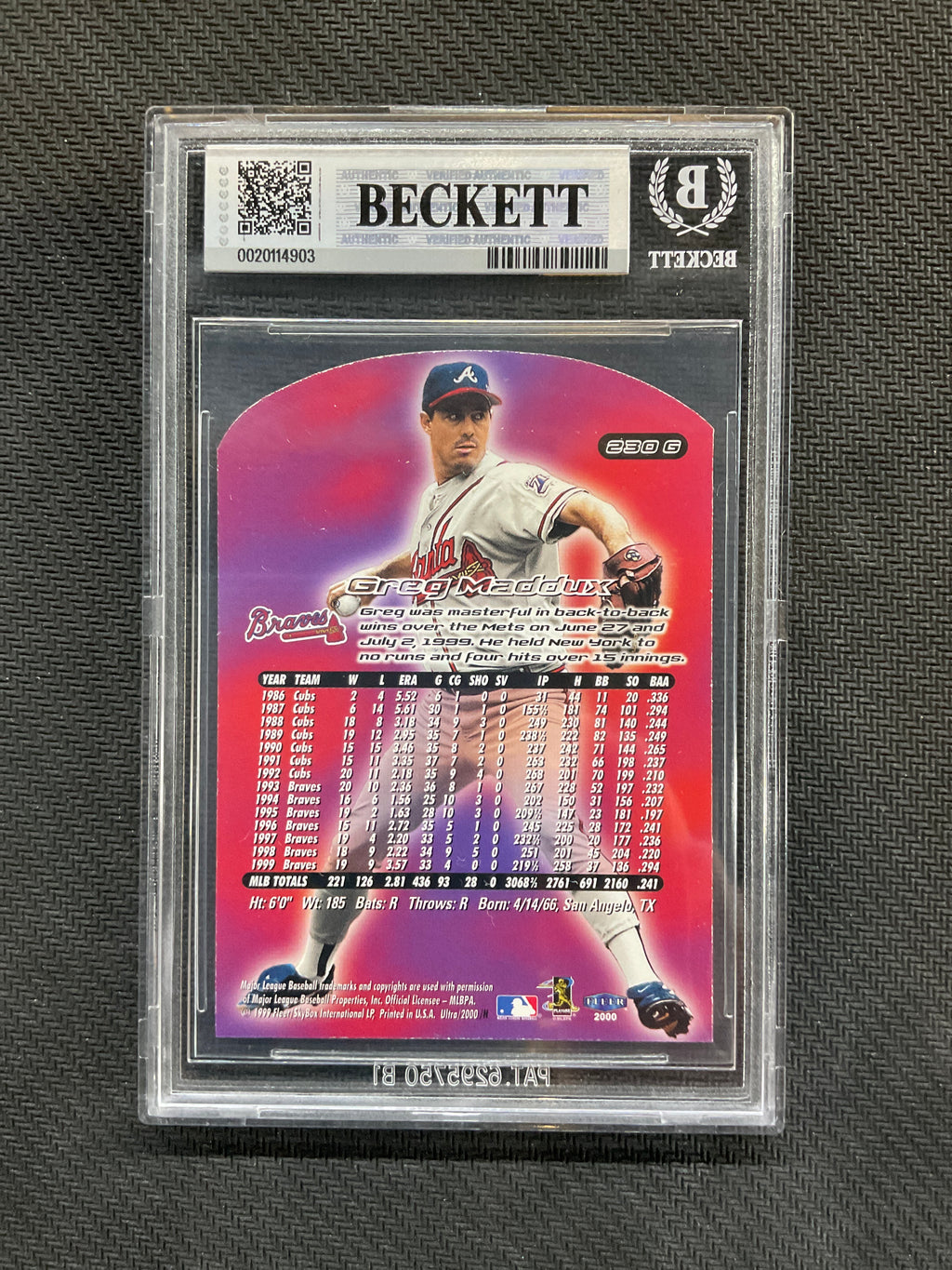 2000 Ultra Gold Medallion Greg Maddux BGS 7 Braves