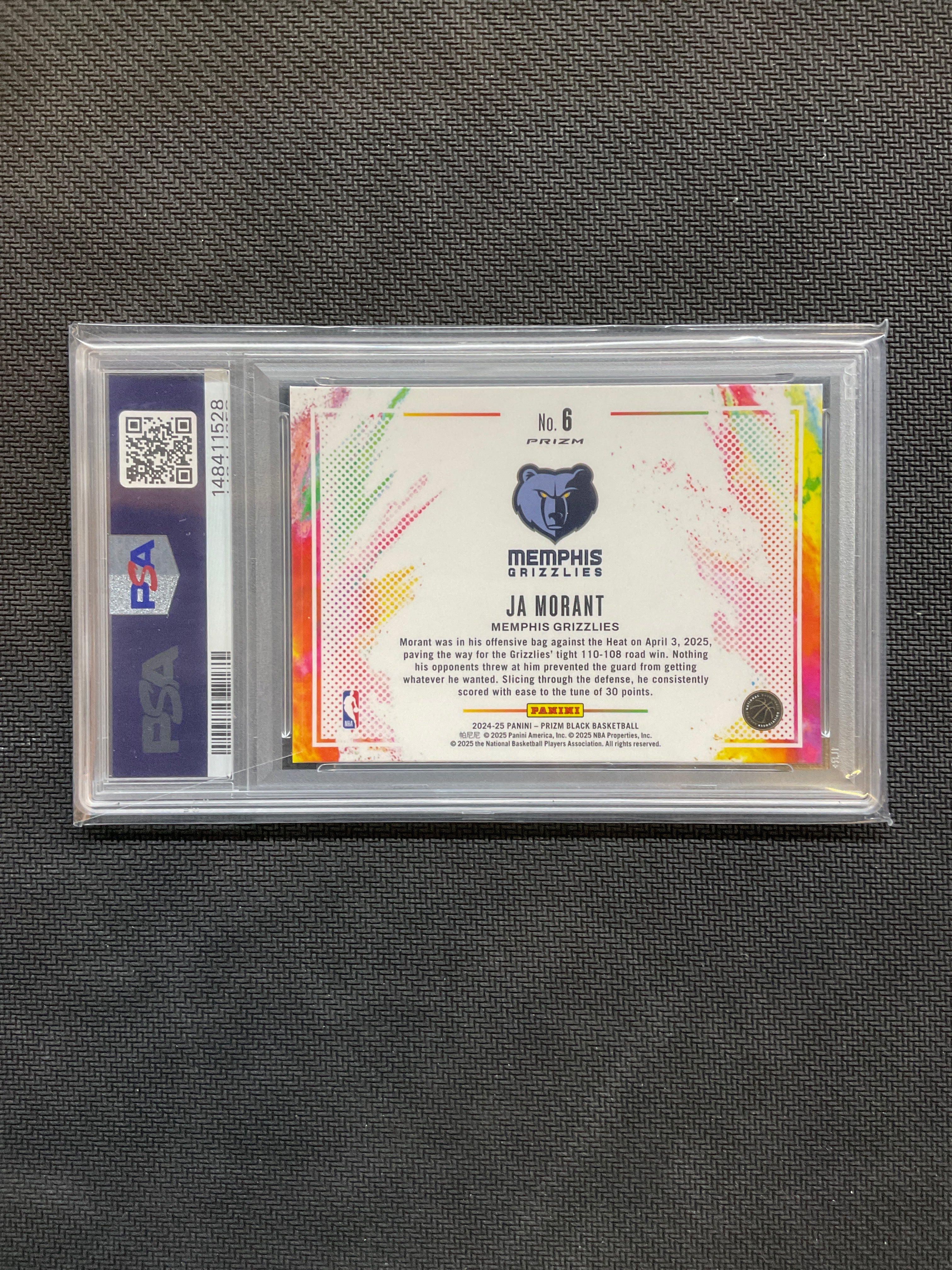 2024 Prizm Black Ja Morant #6 Color Blast PSA 10 Grizzles