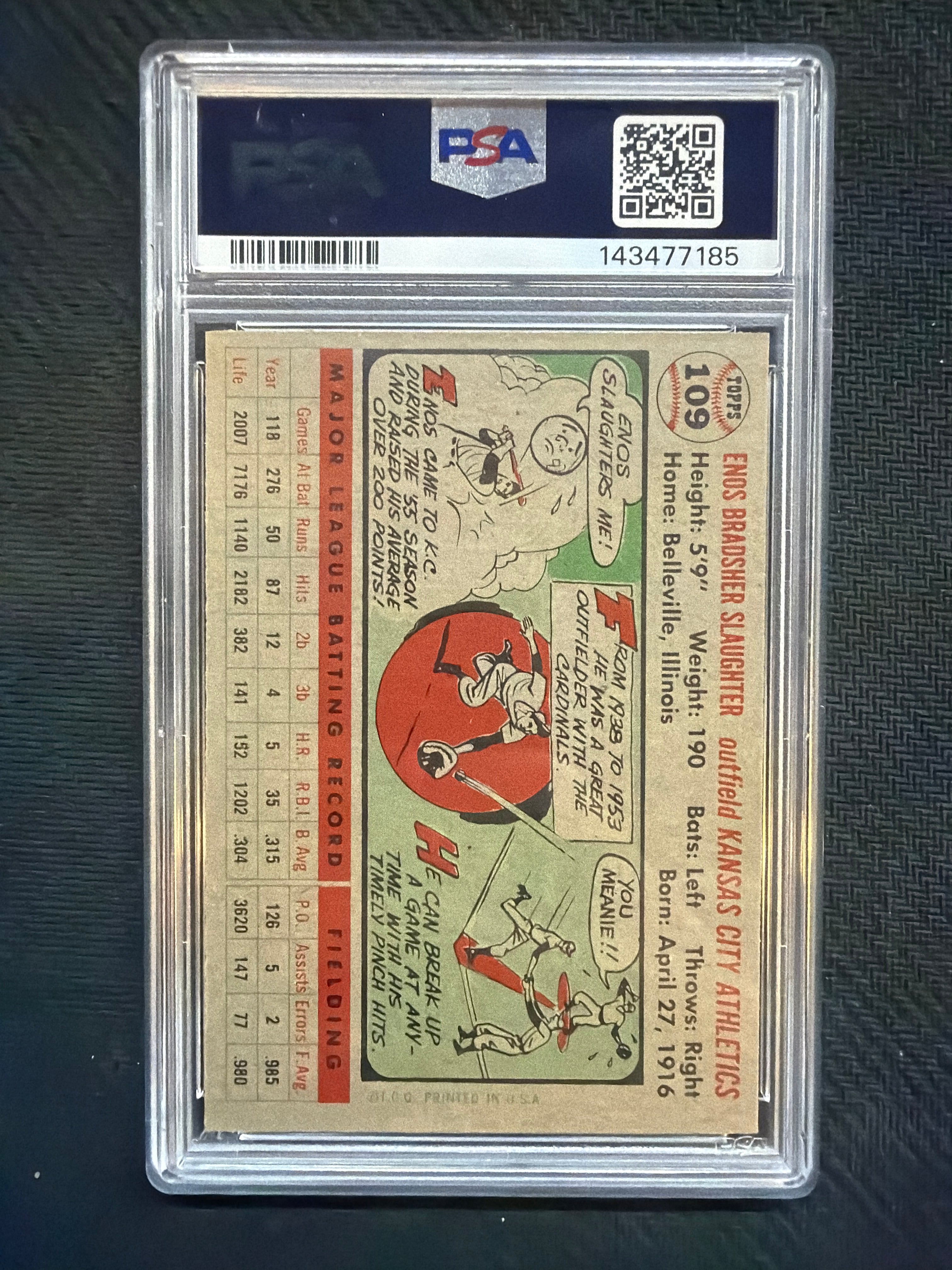1956 Topps Enos Slaughter Gray Back #109 PSA 6