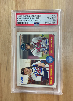 2018 Topps Heritage Real One Dual Autographs R. Acuna F. Freeman Autograph #FA PSA 10