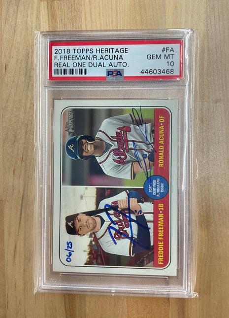 2018 Topps Heritage Real One Dual Autographs R. Acuna F. Freeman Autograph #FA PSA 10