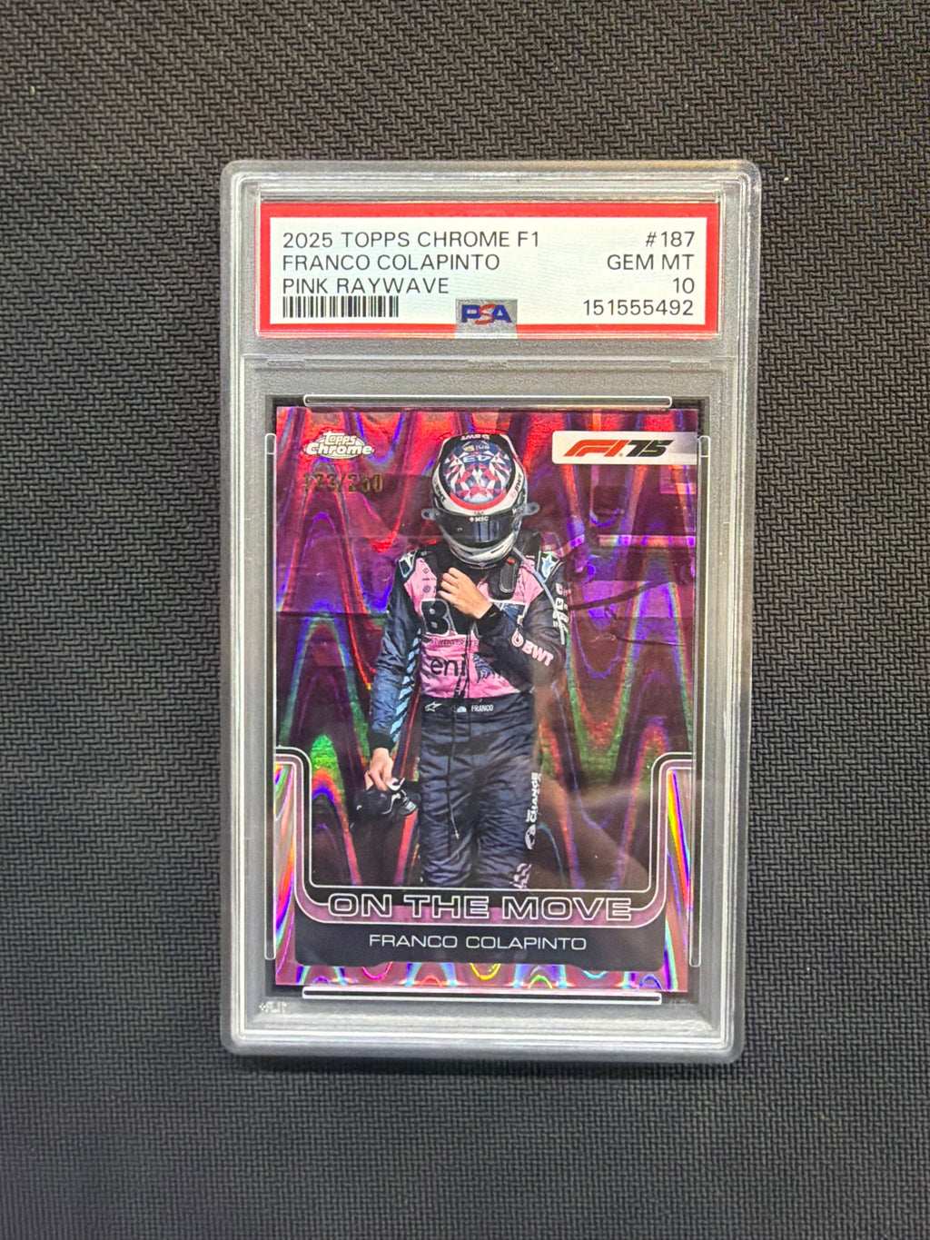 2025 Topps Chrome F1 Franco Colapinto Pink Raywave /250 PSA 10 Alpine