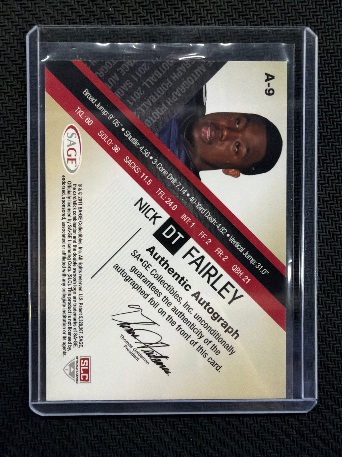 2011 Sage Nick Fairley Rookie Auto /200 Auburn